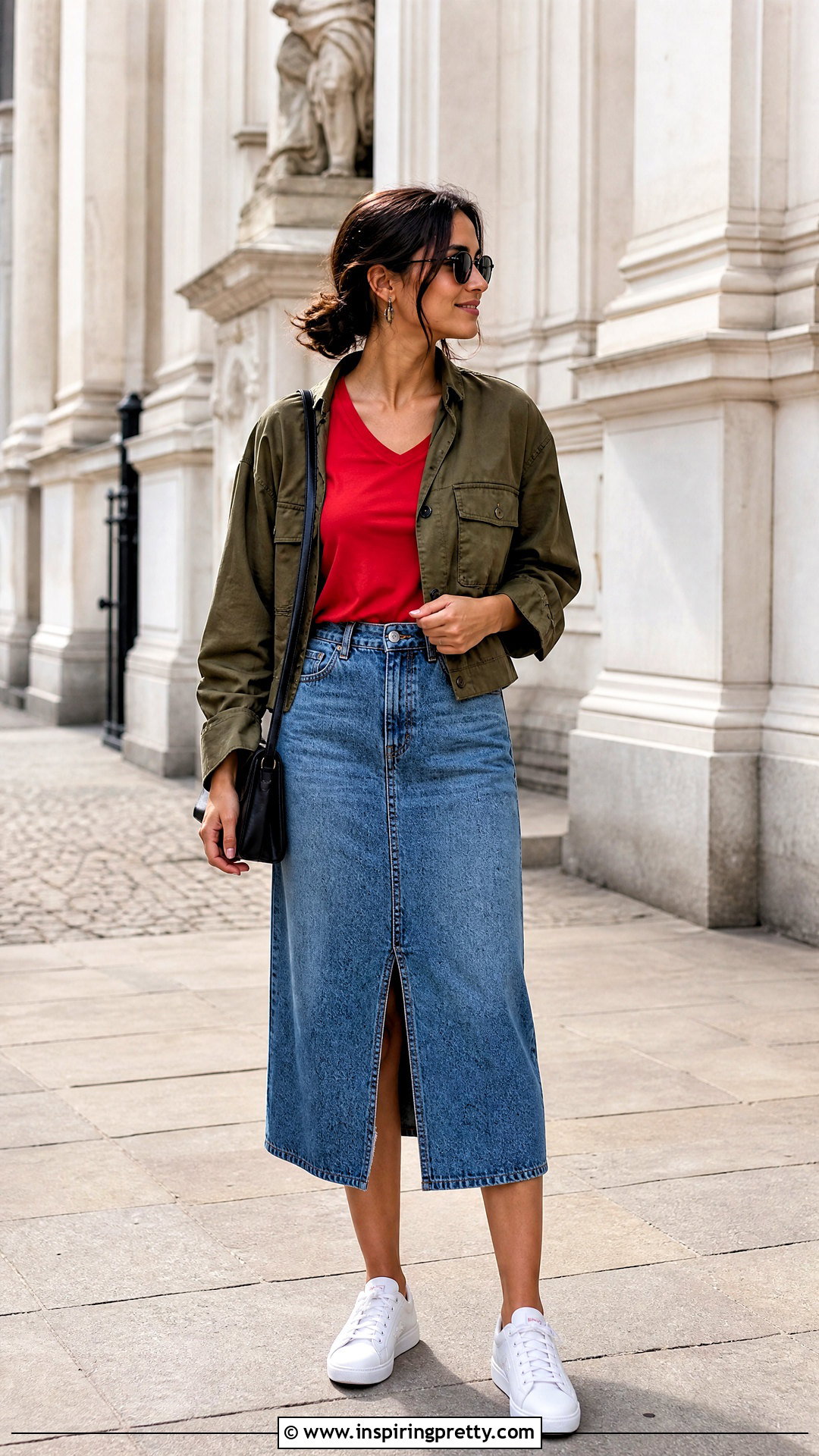 Jockey T Shirt With Denim Midi Skirt - 20 jockey tops outfit ideas