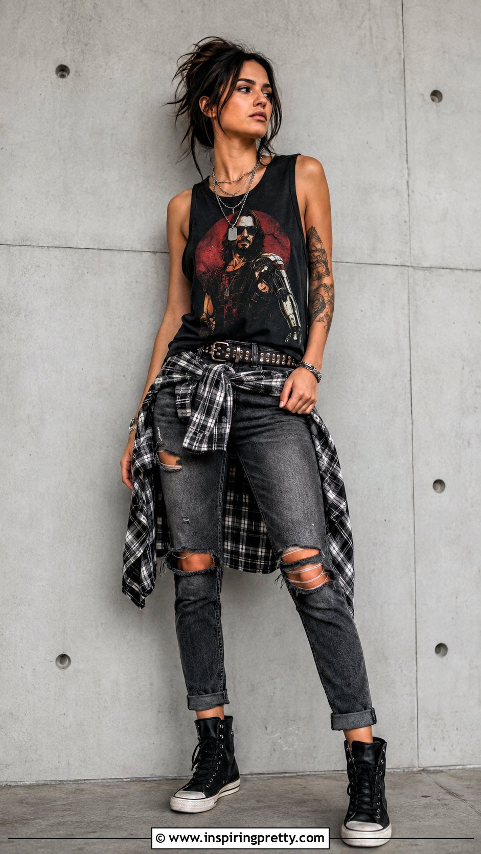 Johnny Silverhand Tank Top With Ripped Jeans - 25 Johnny Silverhand Tank Top outfit ideas