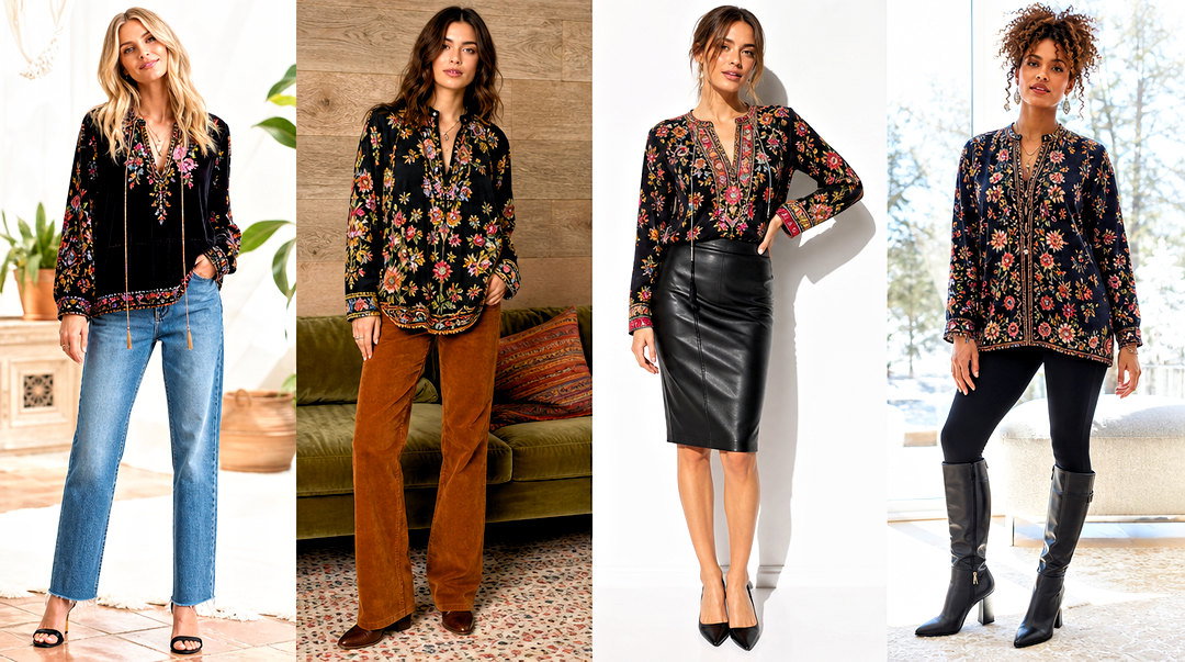 20 Johnny Was Embroidered Top Outfit Ideas for Boho Style