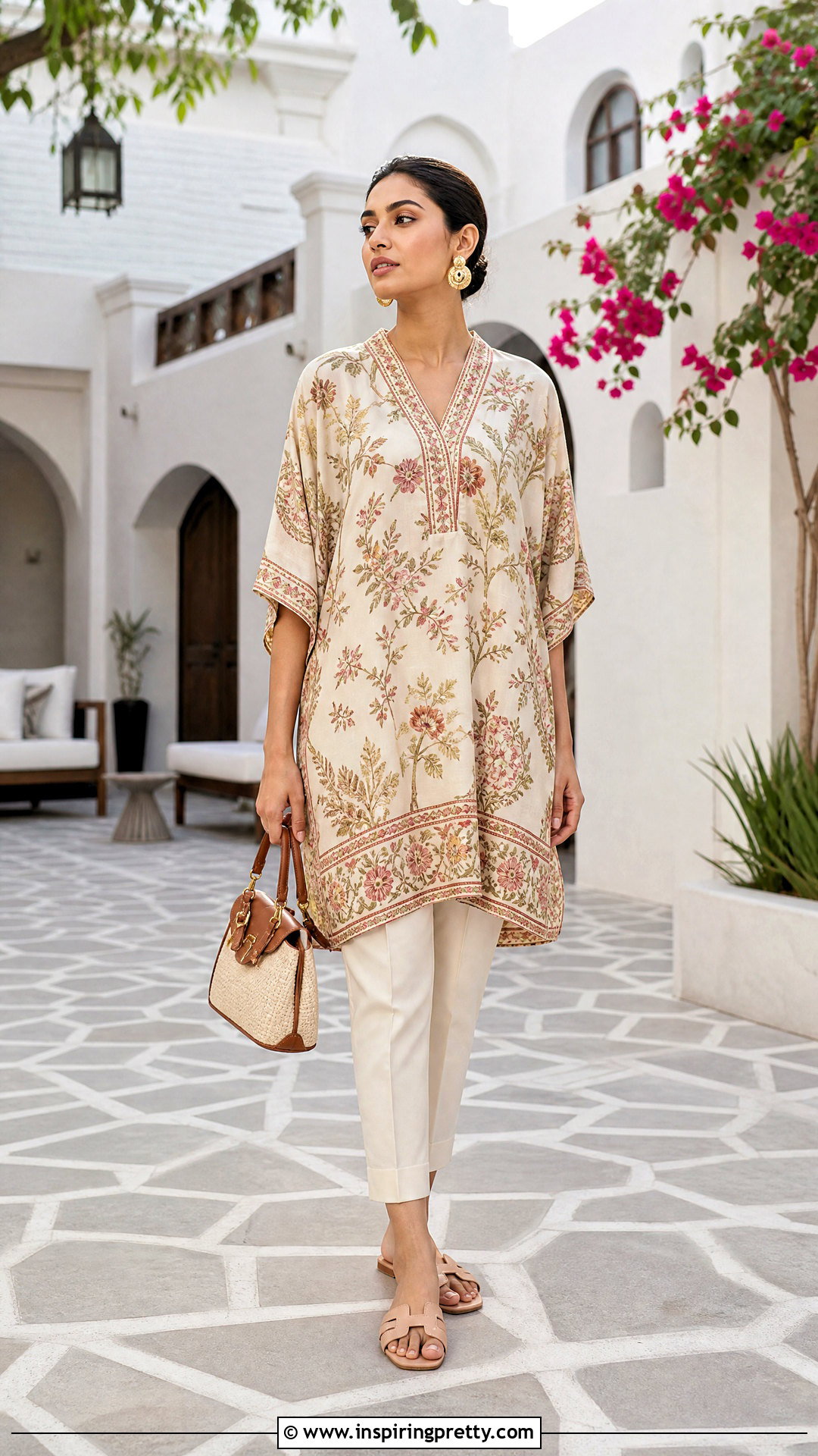Kaftan Kurti With Tapered Pants - 50 kurti tops outfit ideas