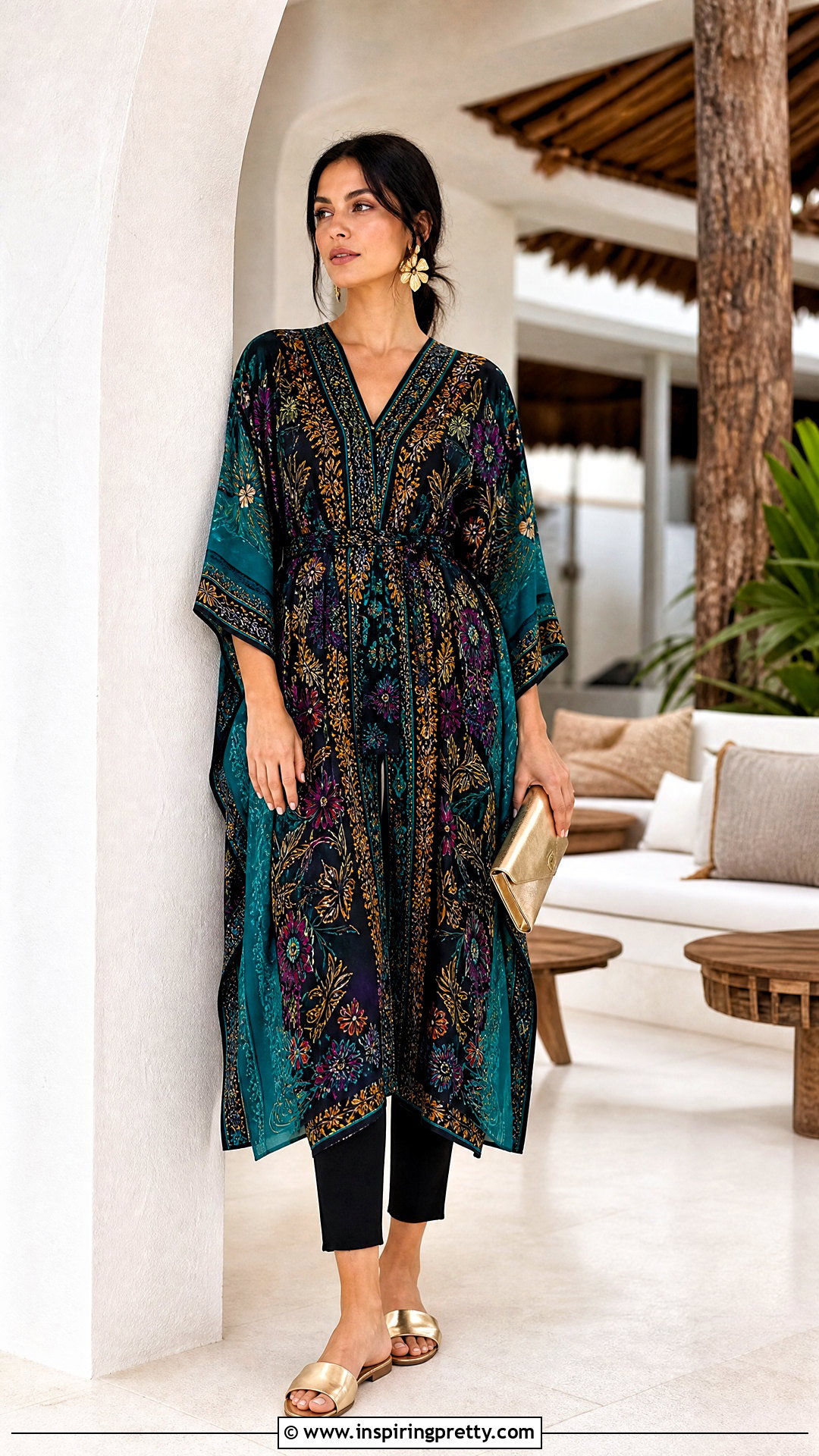 Kaftan Long Kurtha Top With Narrow Pants - 20 long kurtha tops for women