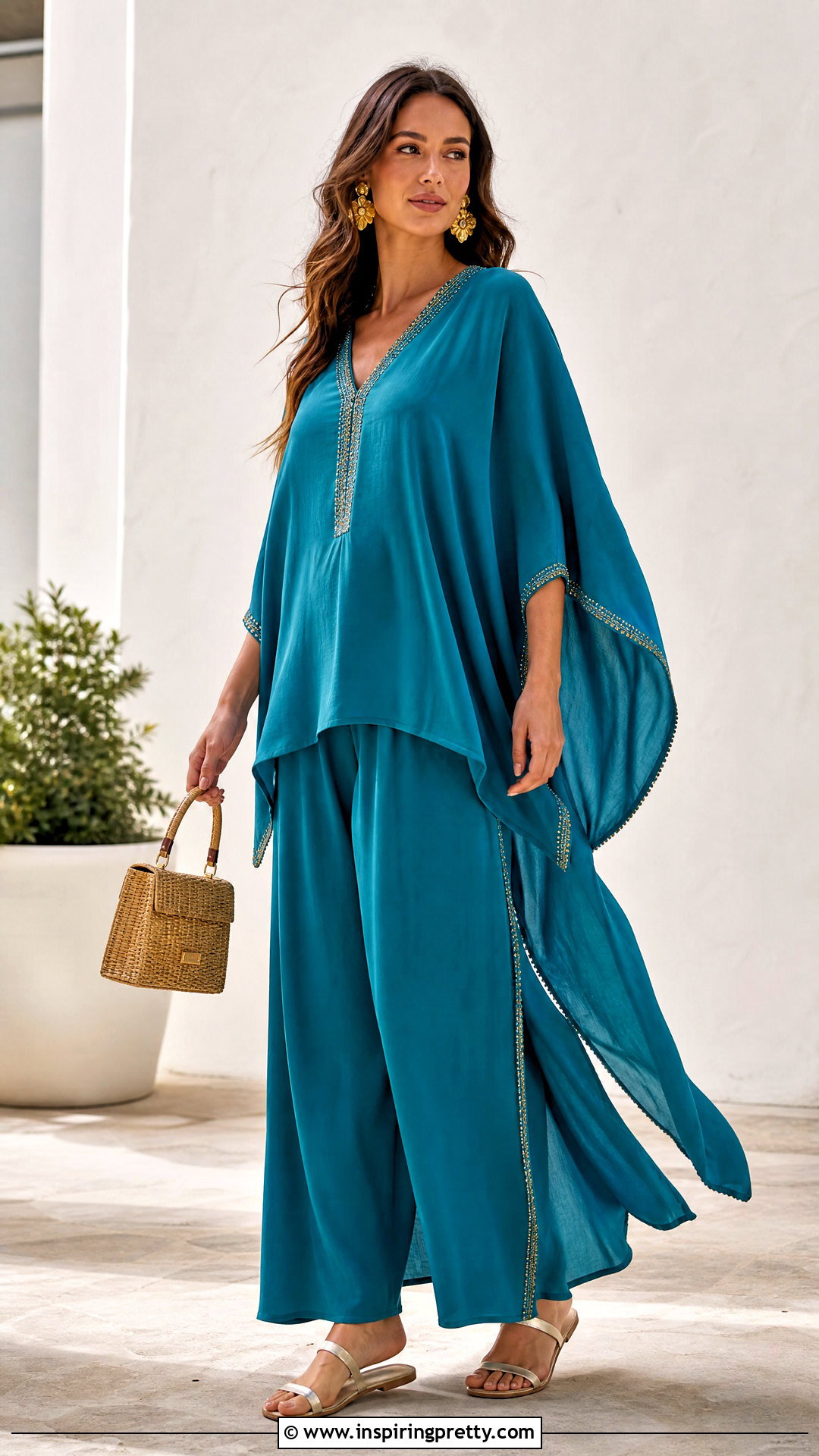 Kaftan Top And Wide Leg Trouser Set - 50 two pics trouser and tops
