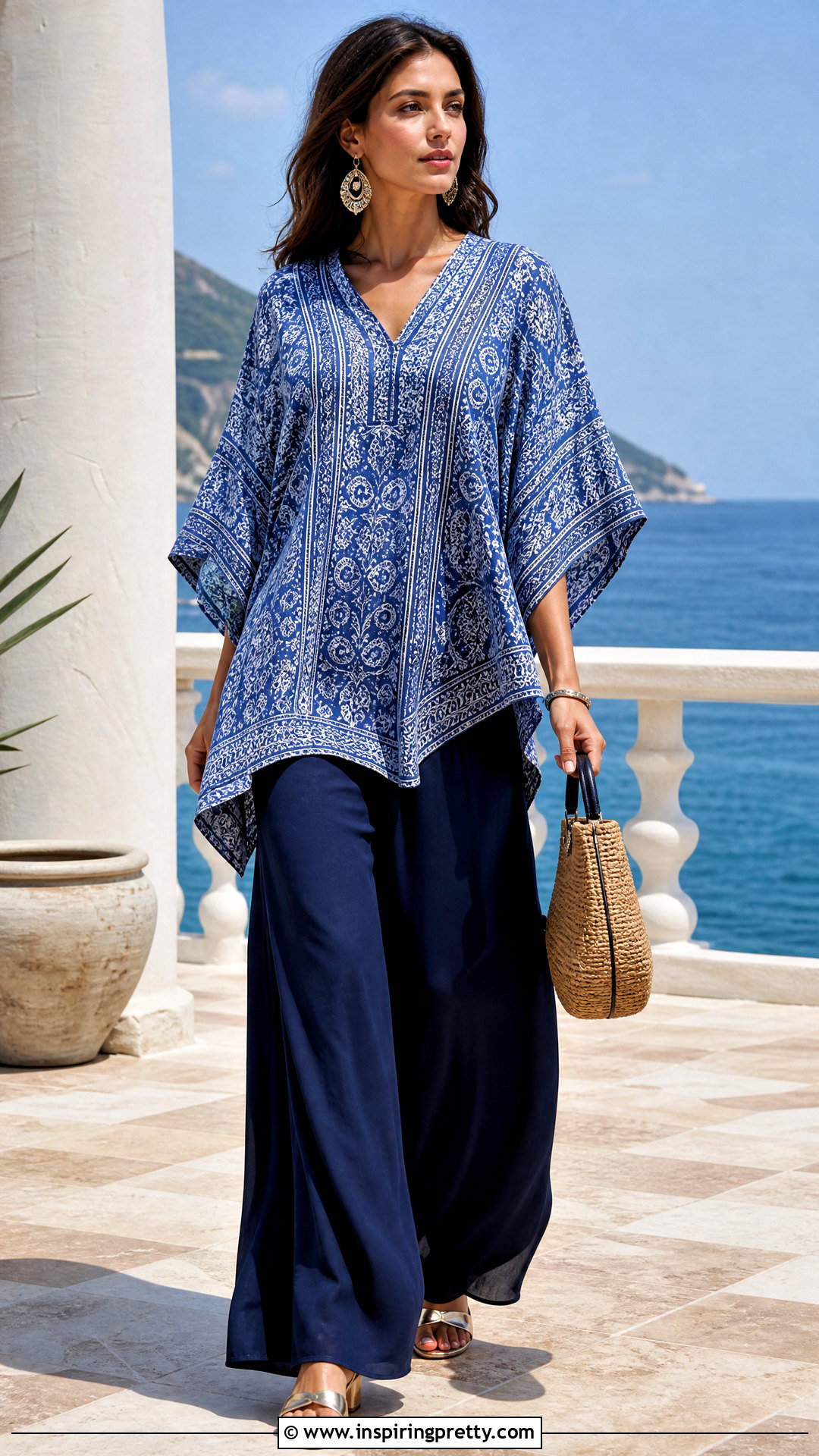 Kaftan Top With Palazzo Pants - 50 summer top outfit ideas