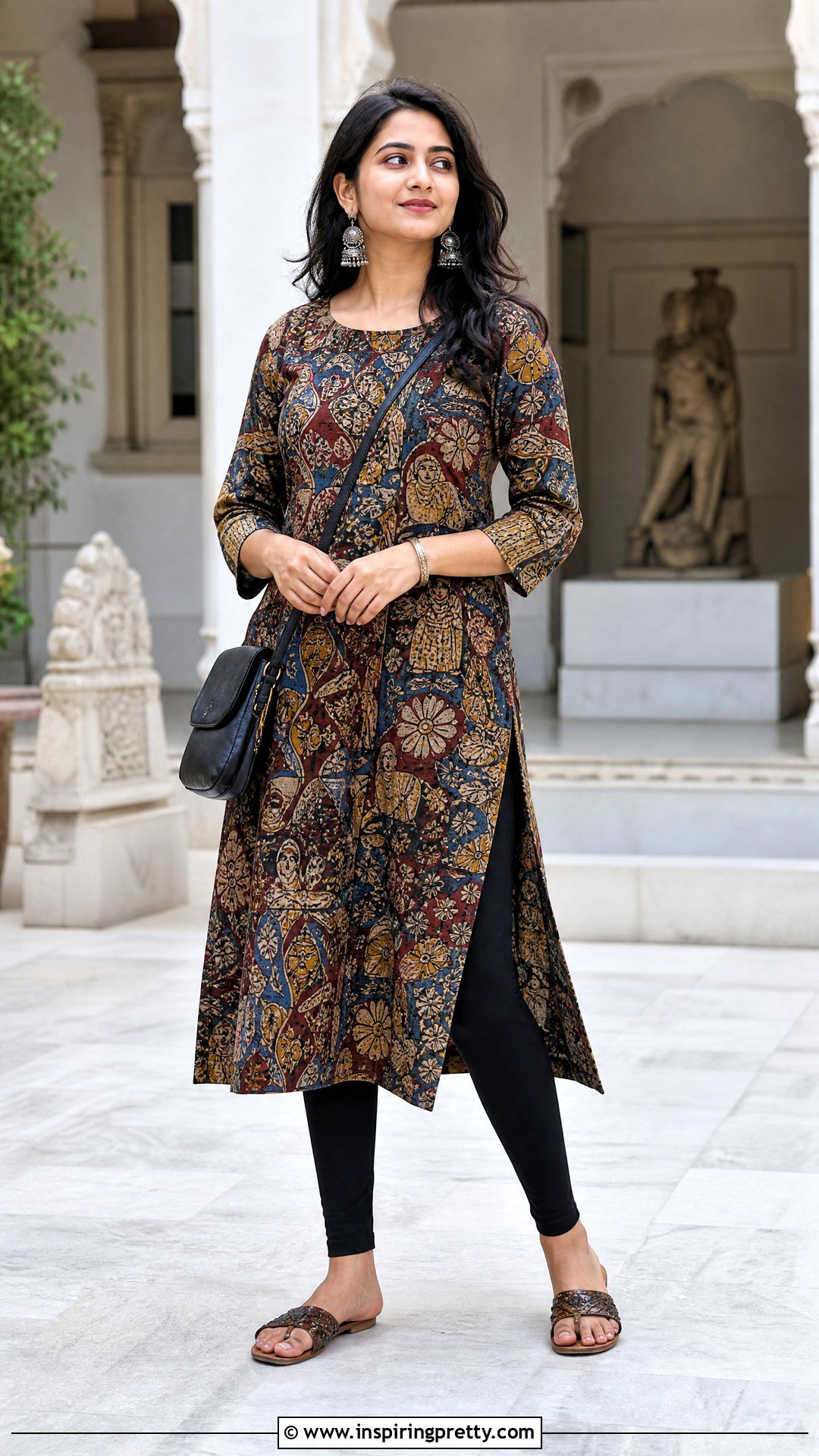 Kalamkari Cotton Top With Black Leggings - 50 cotton tops designs