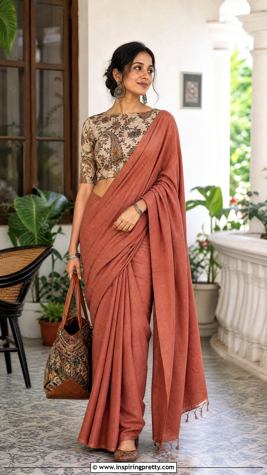Kalamkari Crop Top Blouse With Cotton Saree - 50 crop top blouse designs
