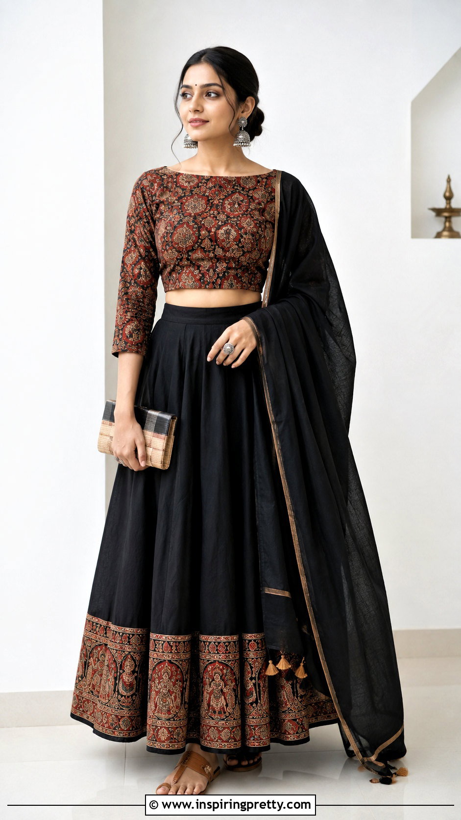 Kalamkari Crop Top With Long Skirt - 50 traditional crop top designs
