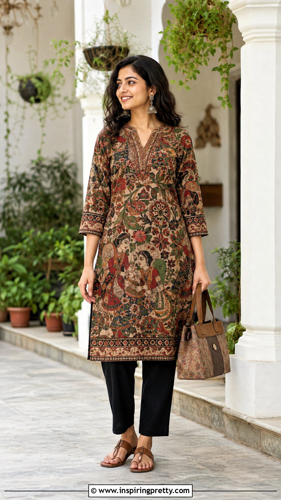 Kalamkari Kurti Top With Straight Pants - 50 kurti top designs for women