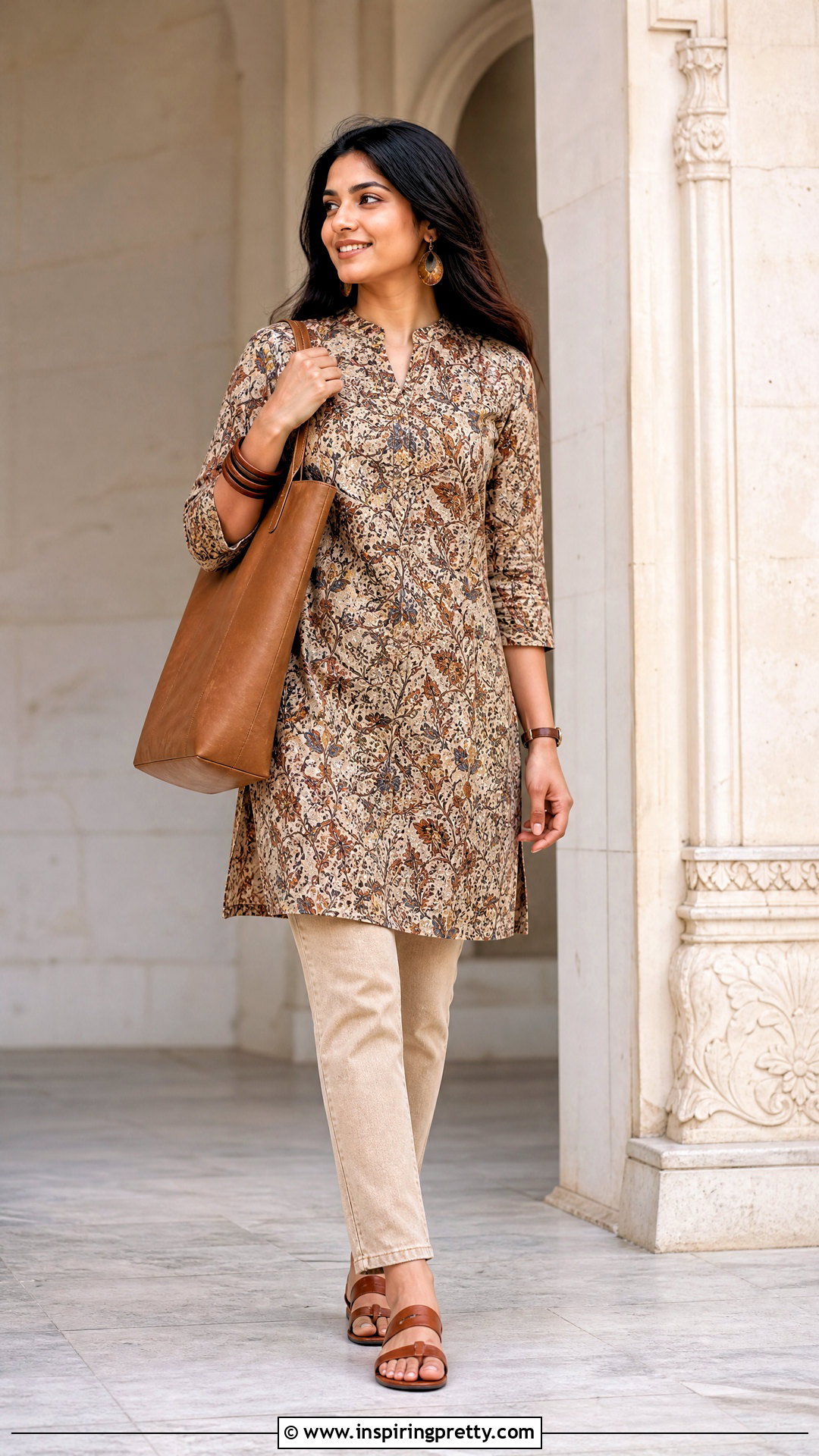 Kalamkari Top With Beige Jeans - 50 jeans tops indian style for women
