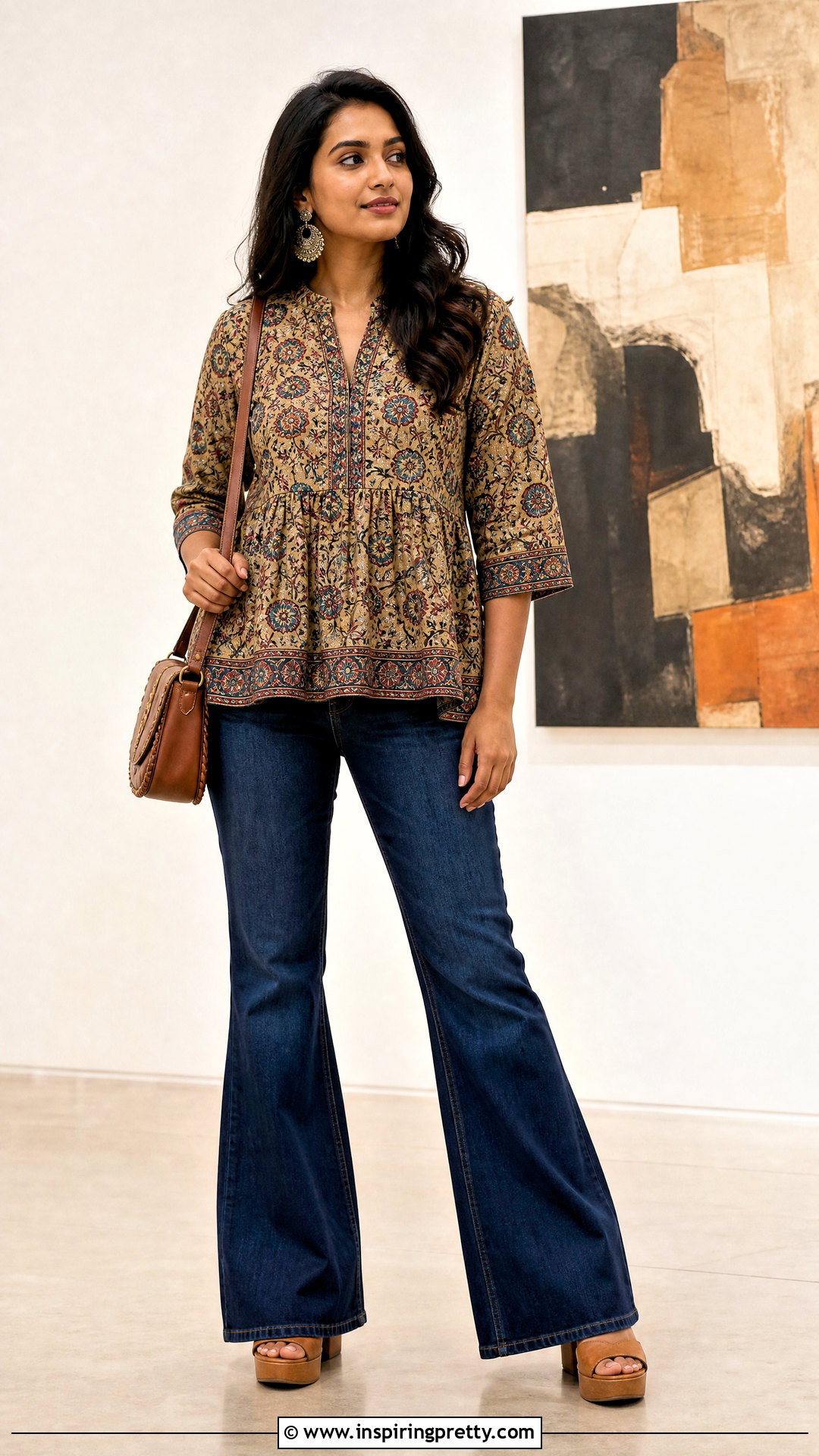 Kalamkari Top With Flared Jeans - 50 jeans tops indian styles