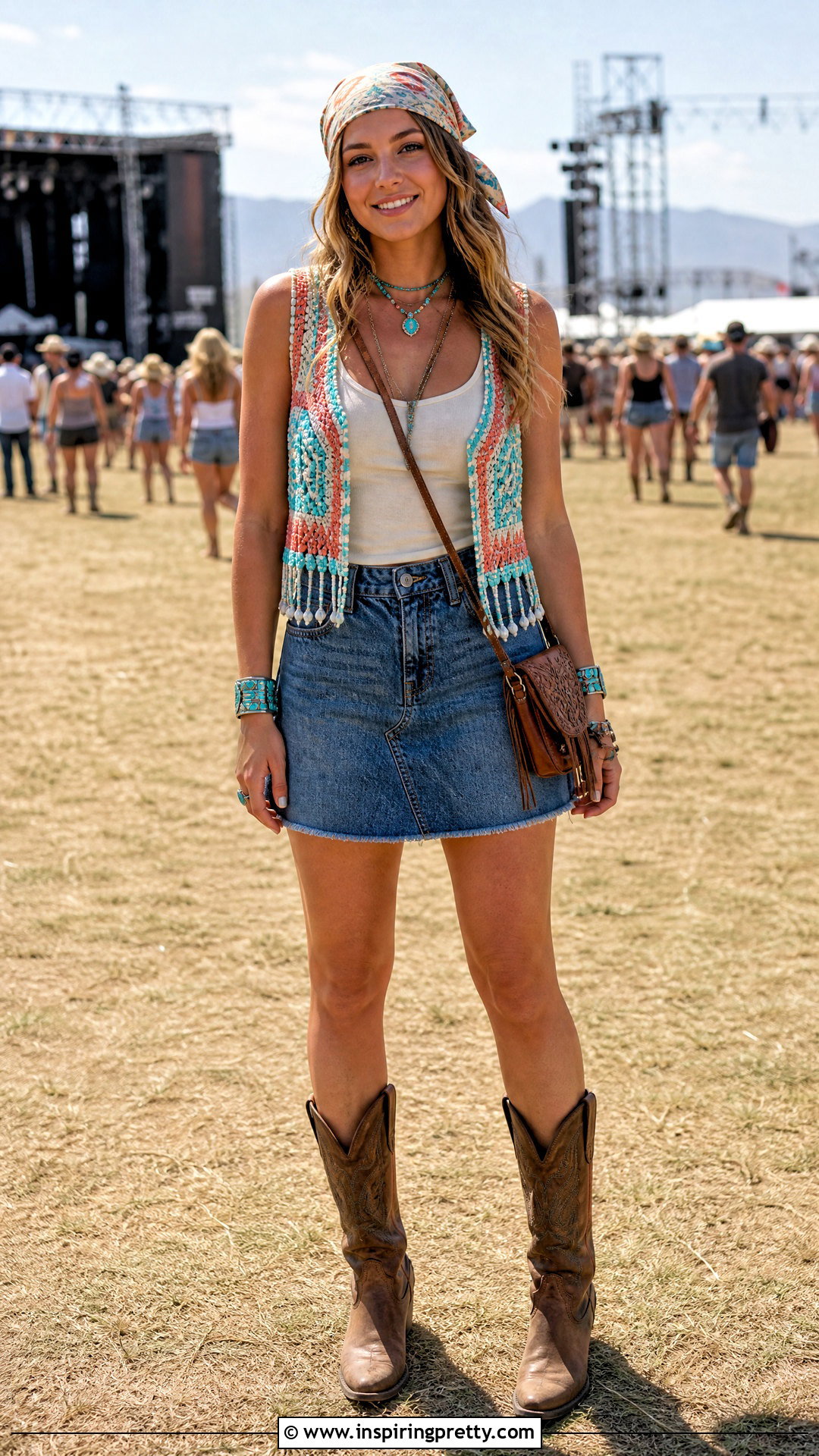 Kandi Top With Cowboy Boots And Denim Skirt - 50 kandi top outfit ideas