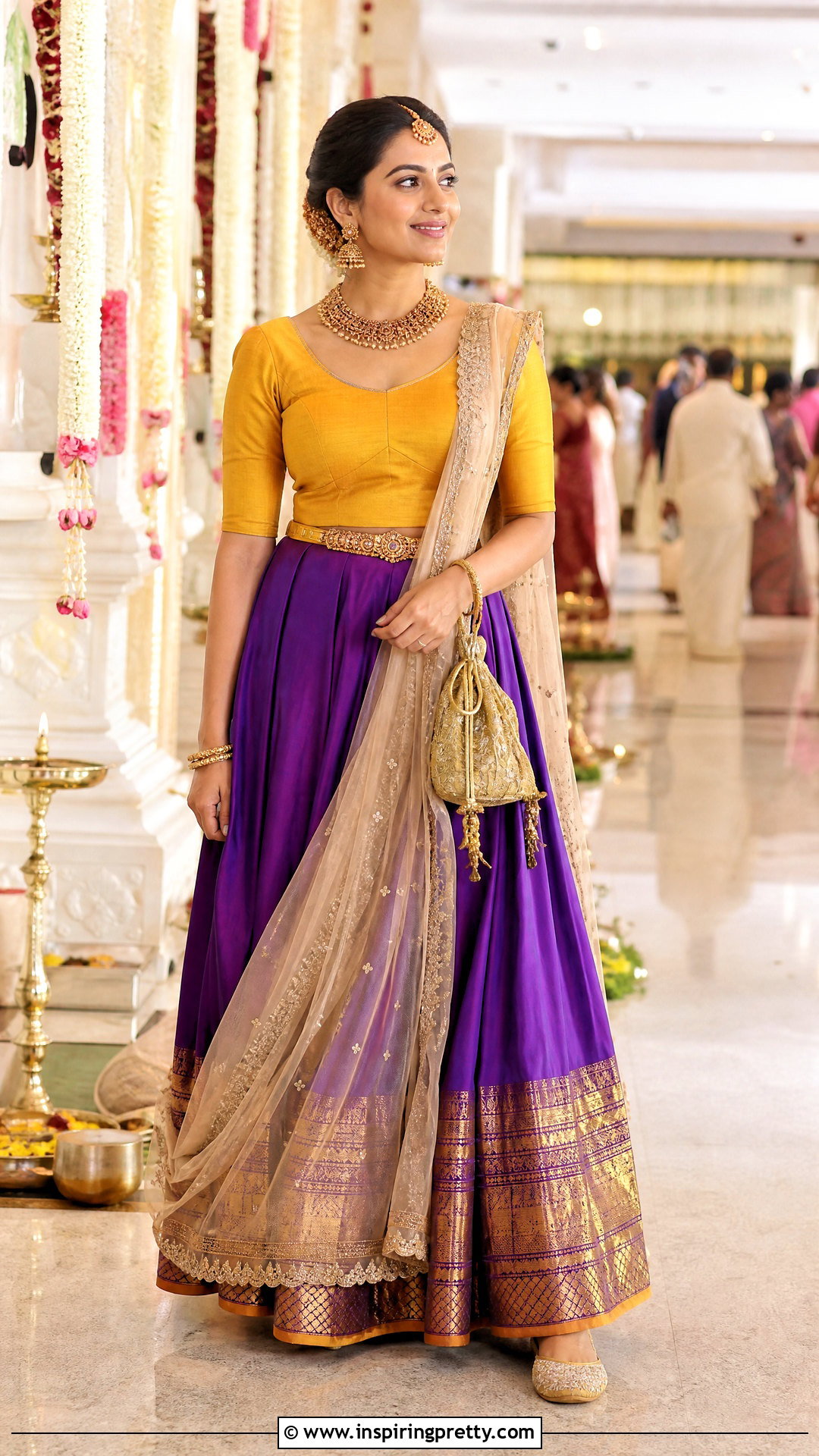 Kanjivaram Skirt With Contrast Blouse - 50 skirt top indian outfit traditional ideas