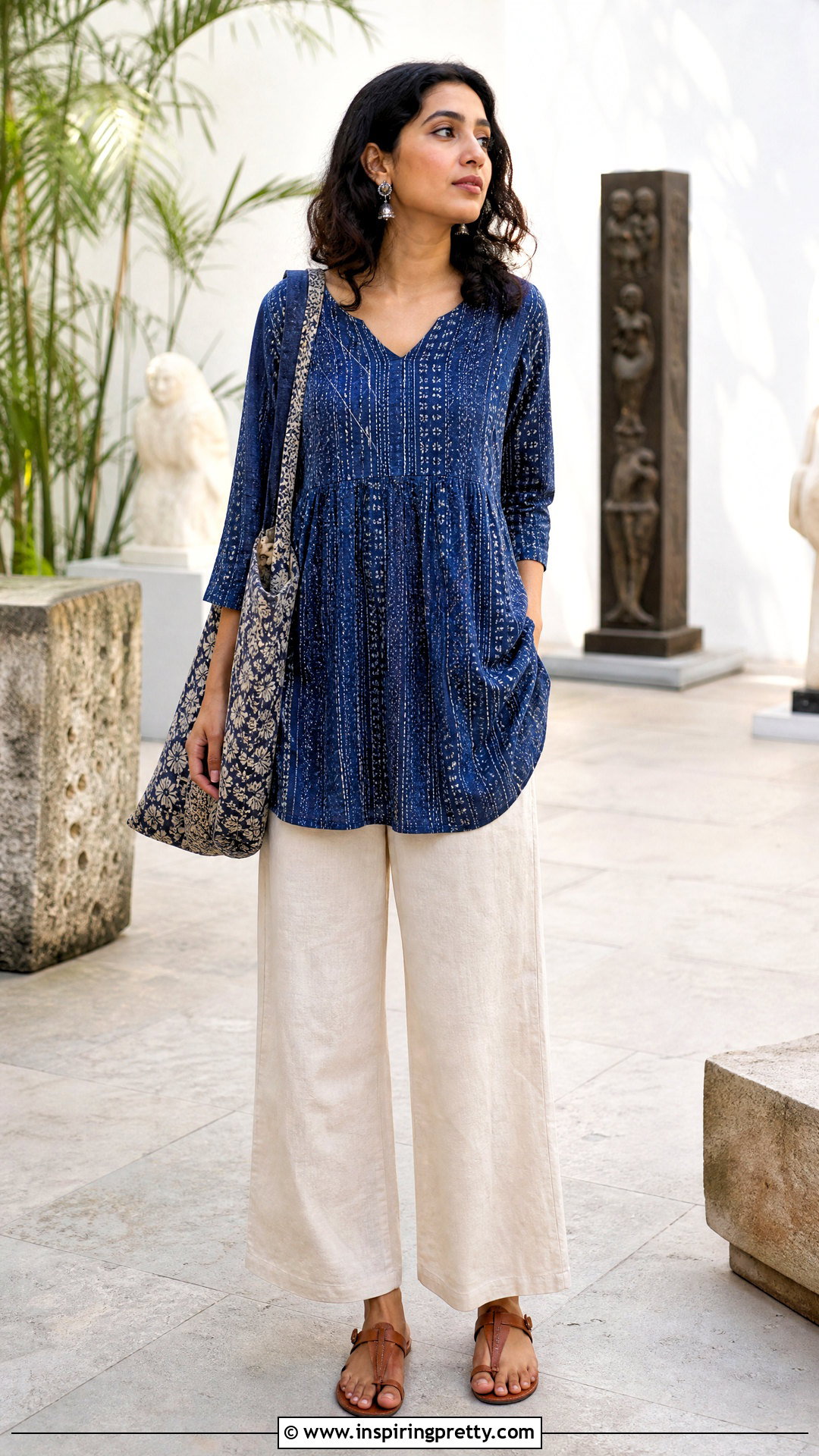 Kantha Stitch Cotton Top With Solid Pants - 50 cotton tops designs