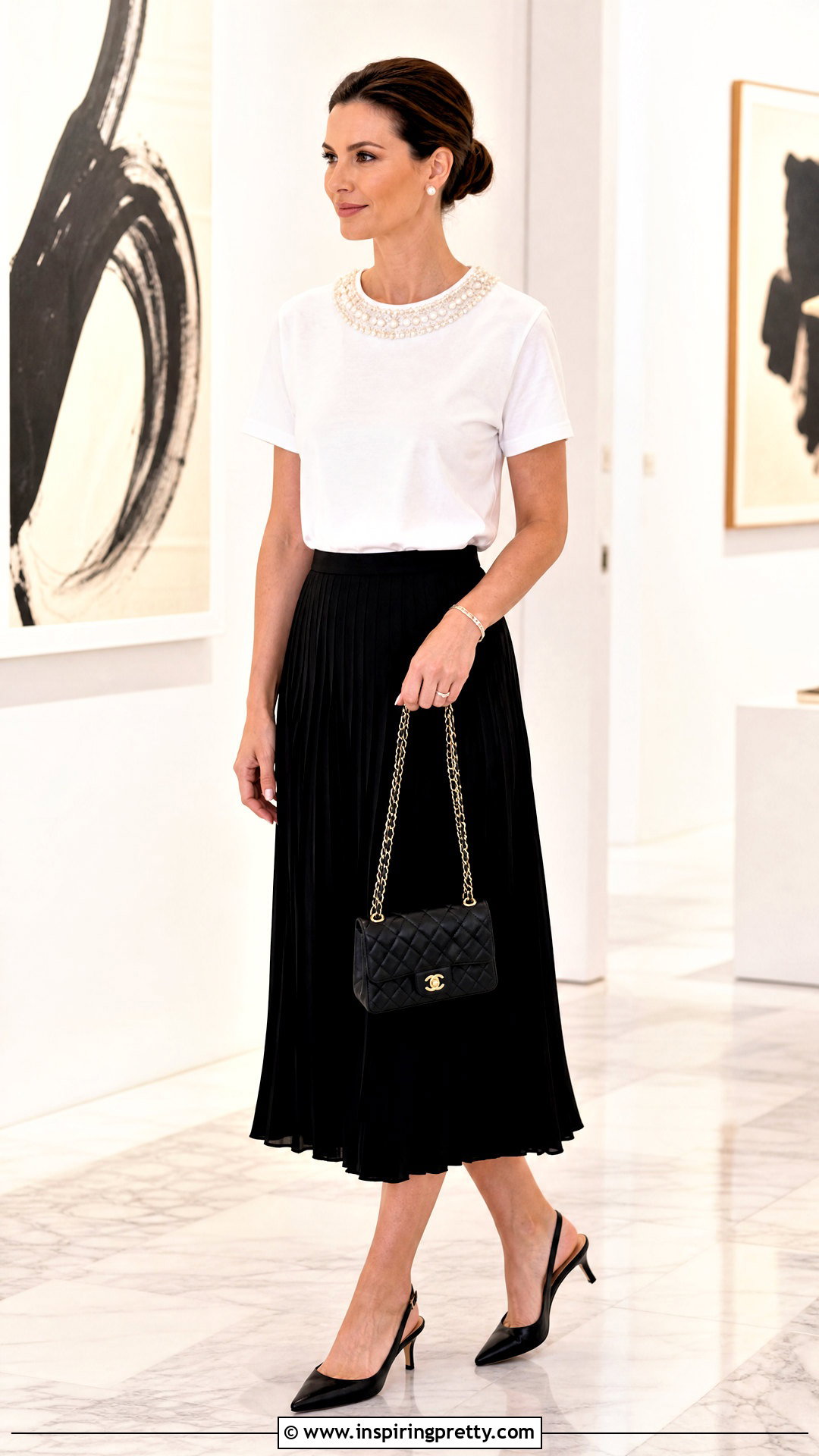 Karl Lagerfeld Pearl Neck T Shirt With Midi Skirt - 25 karl lagerfeld tops outfit ideas