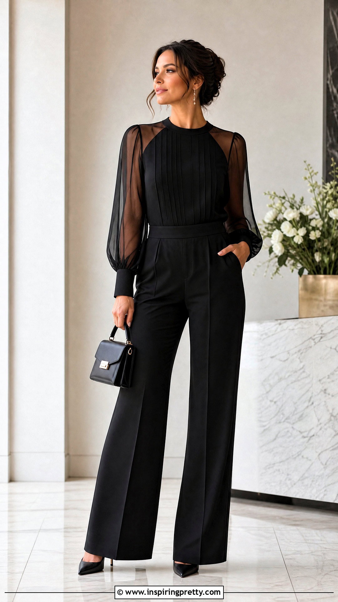 Karl Lagerfeld Sheer Sleeve Top With Black Pants - 25 karl lagerfeld tops outfit ideas
