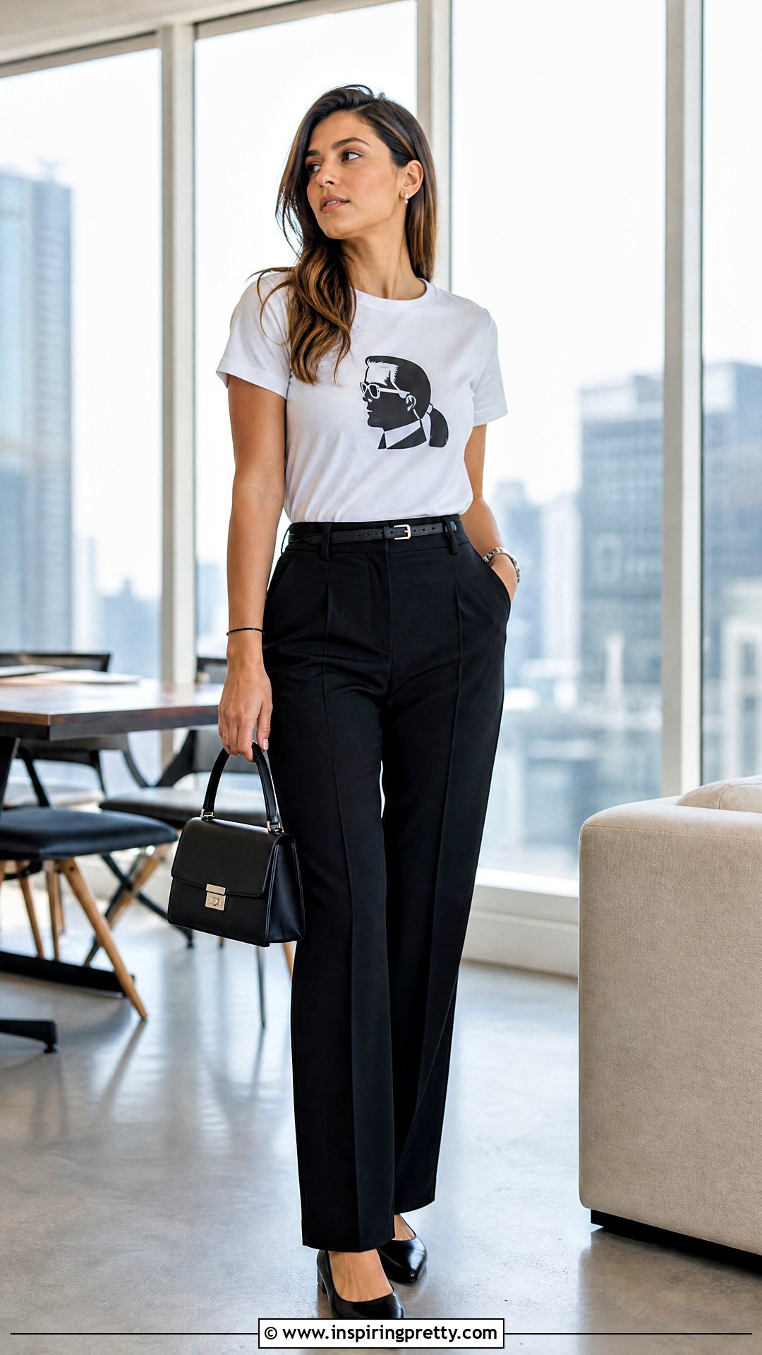 Karl Lagerfeld White Logo T Shirt With Black Trousers - 25 karl lagerfeld tops outfit ideas