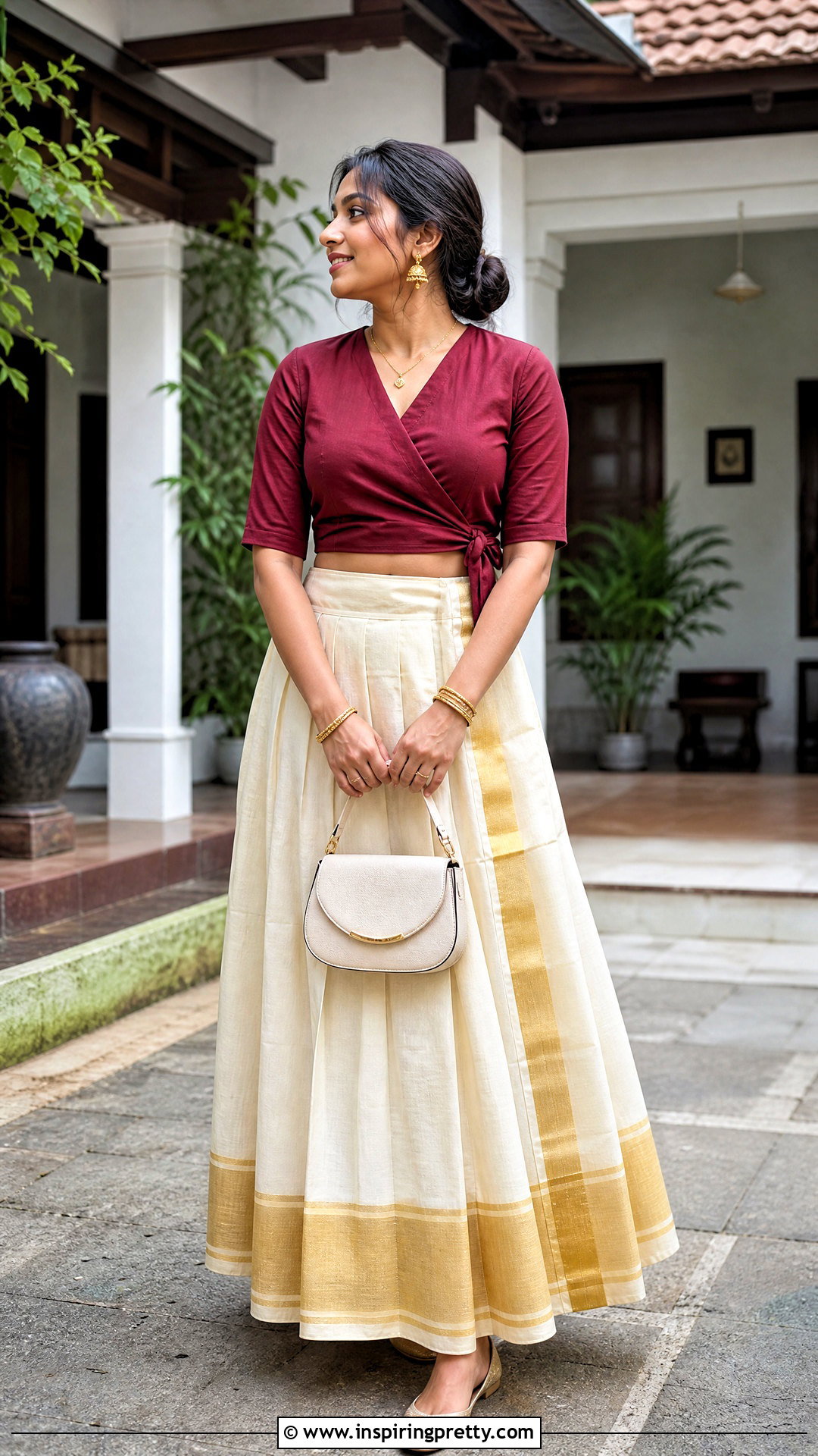 Kasavu Skirt And Wrap Top - 50 onam skirt and top designs
