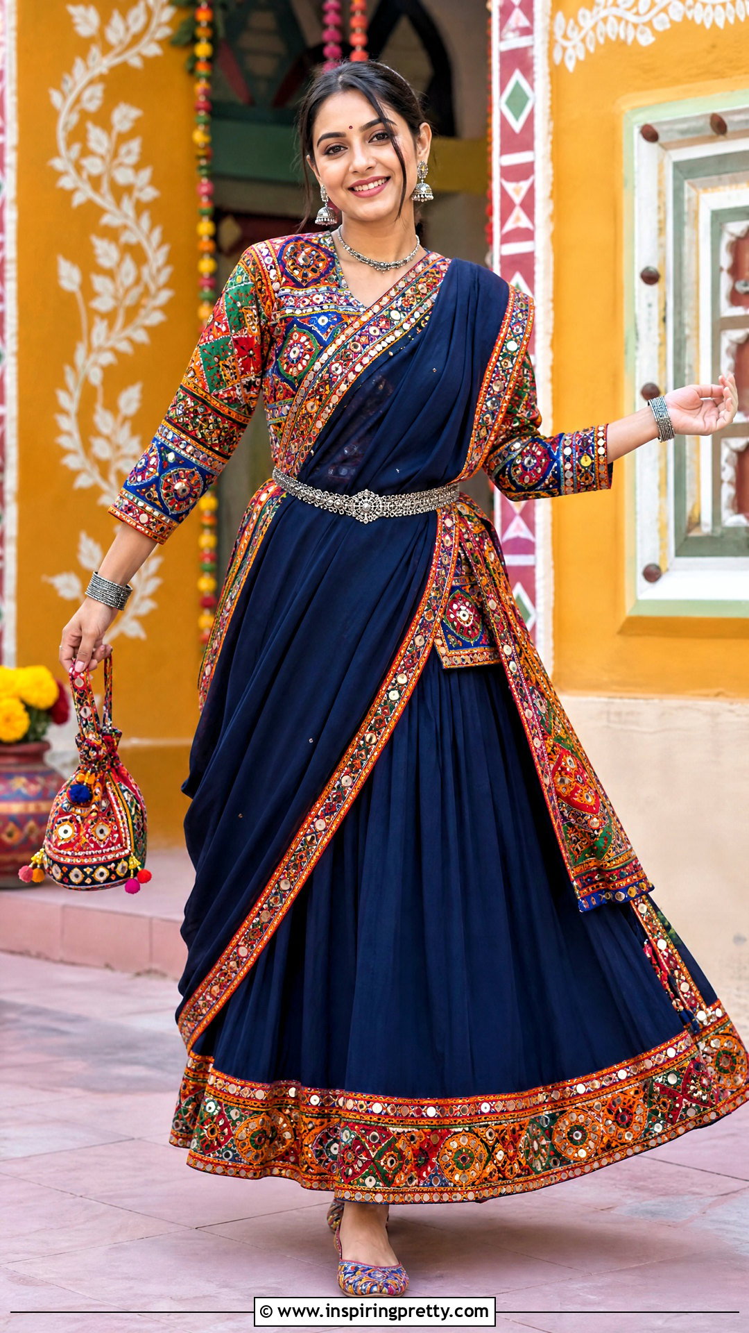 Kediyu With Belted Dupatta And Lehenga - 50 Kediyu Top For Navratri outfit ideas