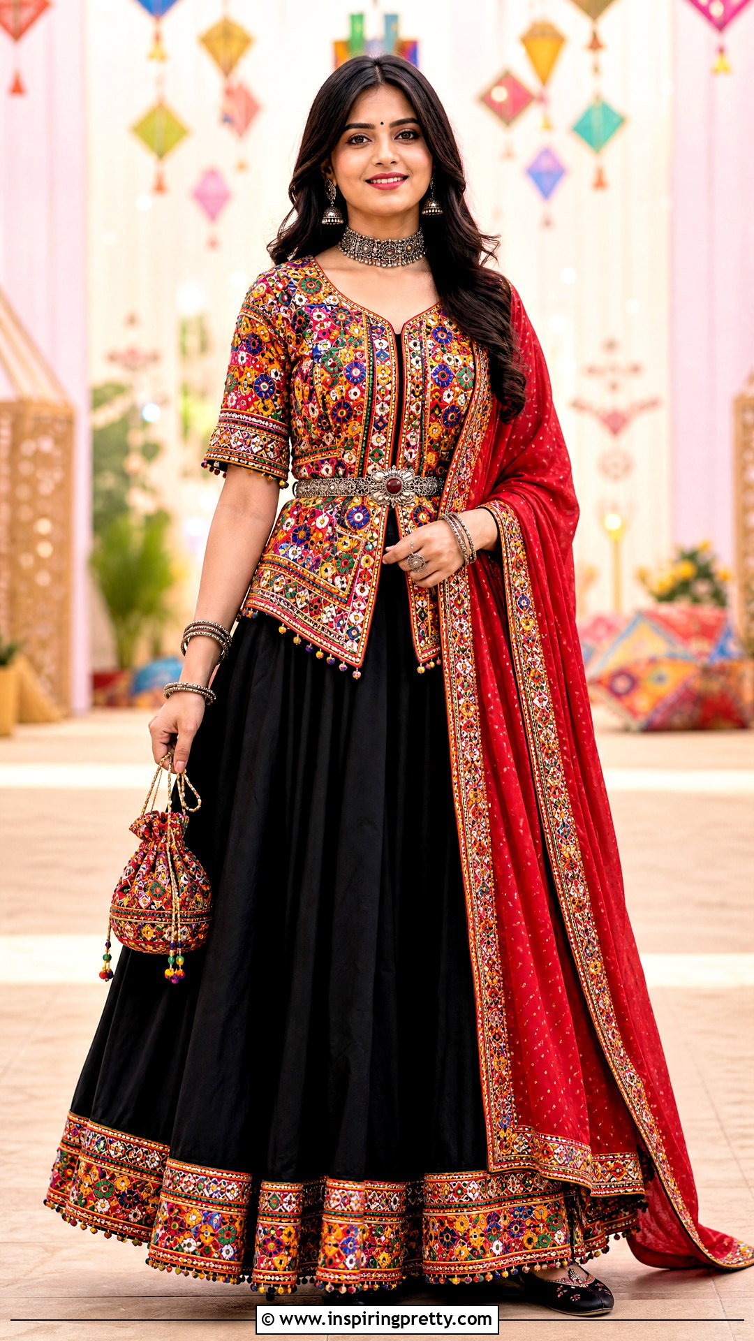 Kediyu With Oxidized Jewelry And Black Skirt - 50 Kediyu Top For Navratri outfit ideas
