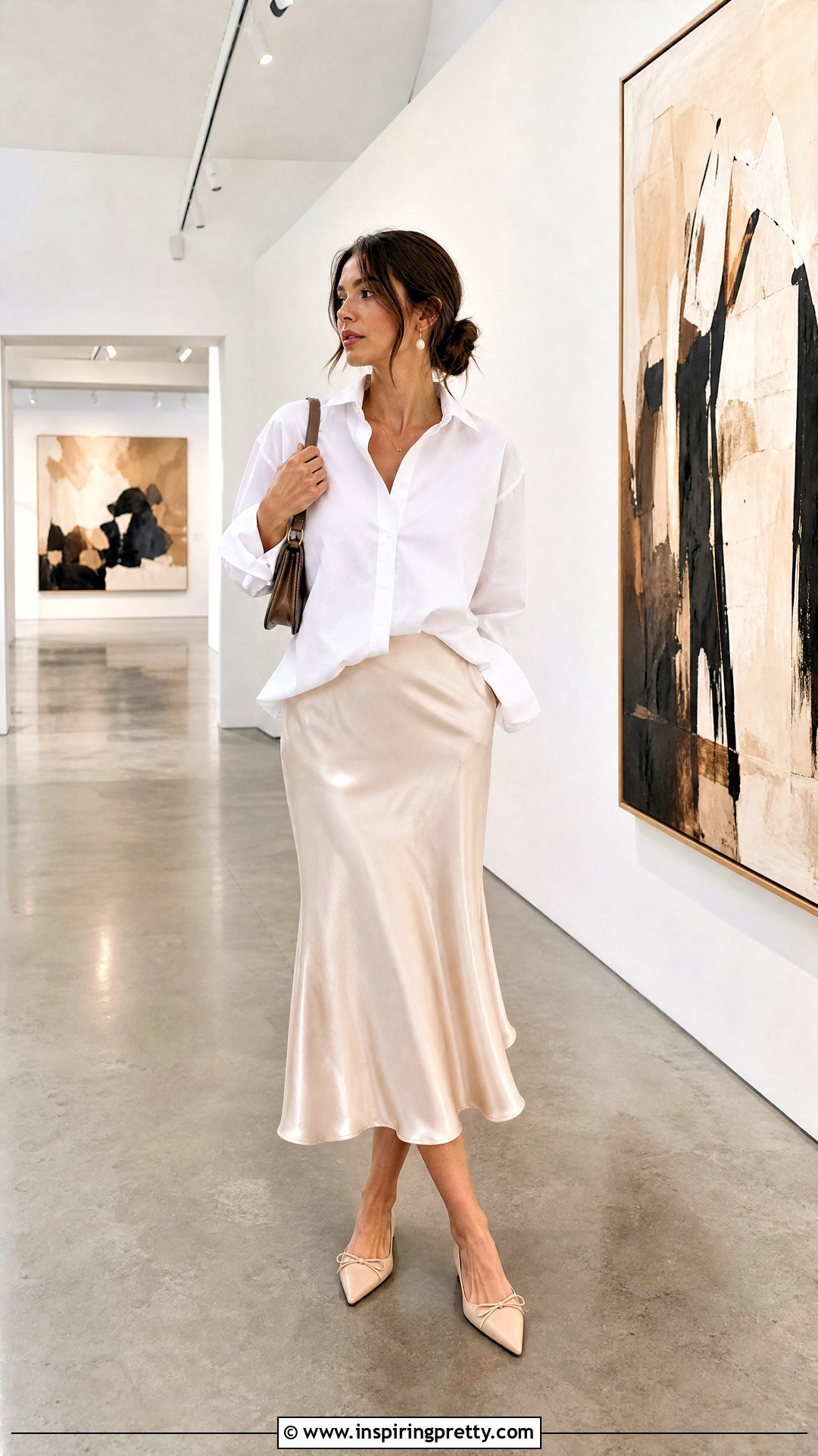 Keira Knightley Oversized White Shirt With Satin Skirt - 20 keira knightley white top outfit ideas