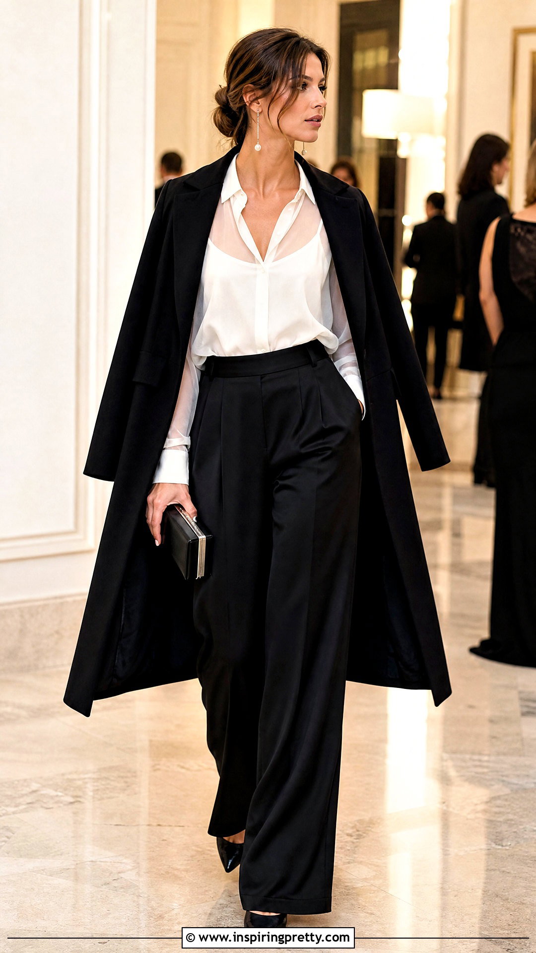 Keira Knightley Sheer White Blouse With Satin Trousers - 20 keira knightley white top outfit ideas