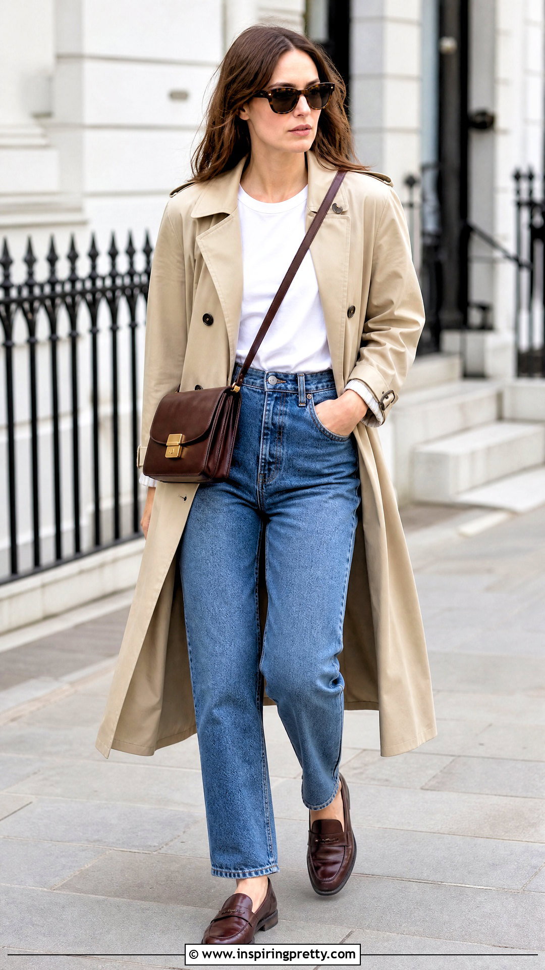 Keira Knightley White T Shirt With Jeans And Trench Coat - 20 keira knightley white top outfit ideas