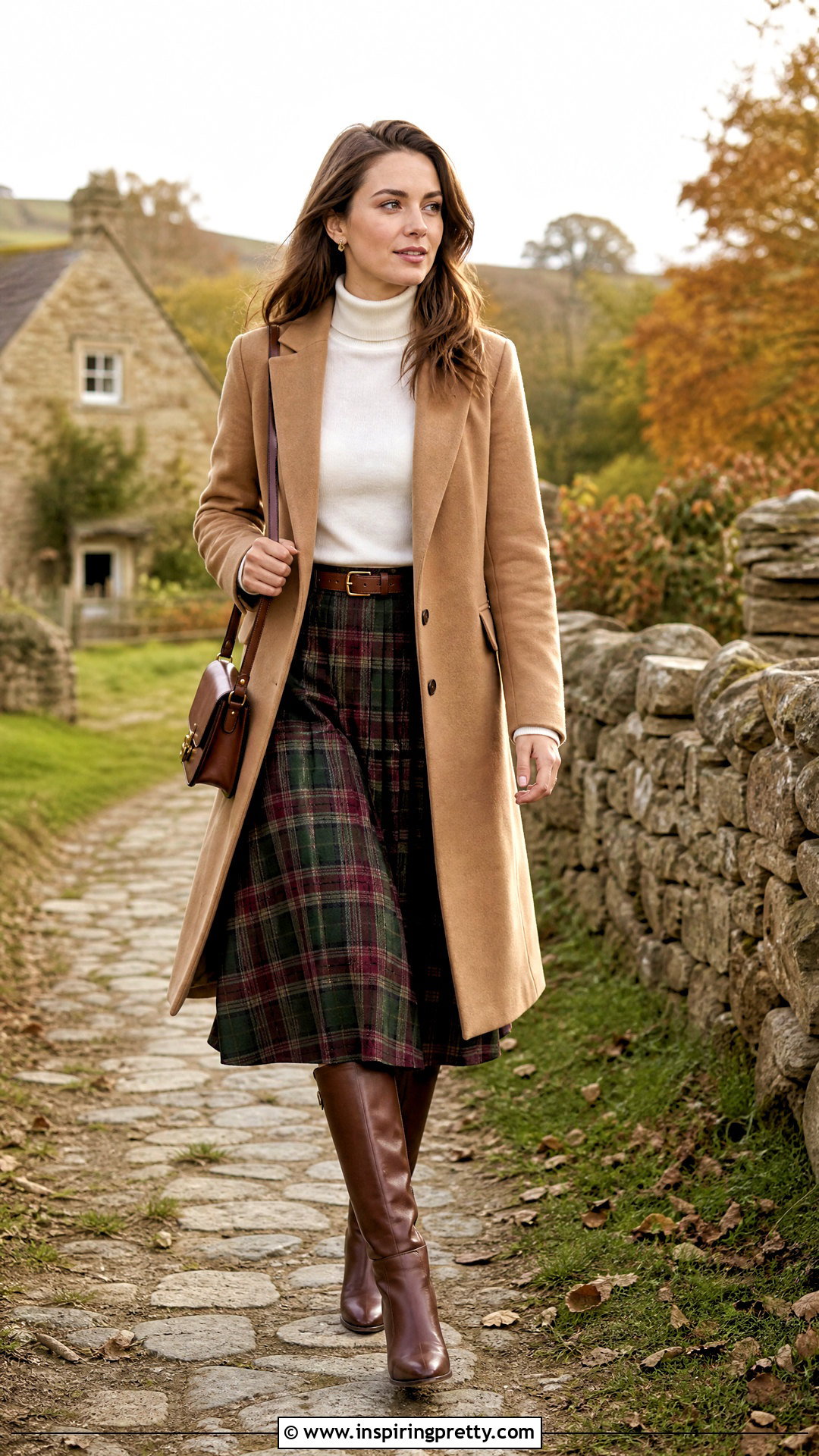 Keira Knightley White Turtleneck With Plaid Midi Skirt - 20 keira knightley white top outfit ideas