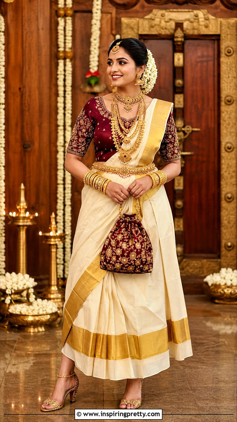 Kerala Bridal Kasavu Skirt And Blouse - 50 traditional skirt and top kerala outfit ideas