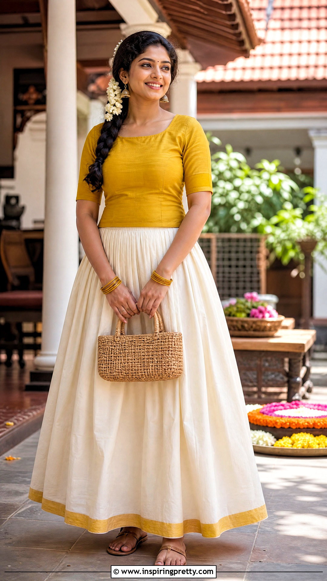 Kerala Cotton Skirt And Yellow Top - 50 onam skirt and top designs