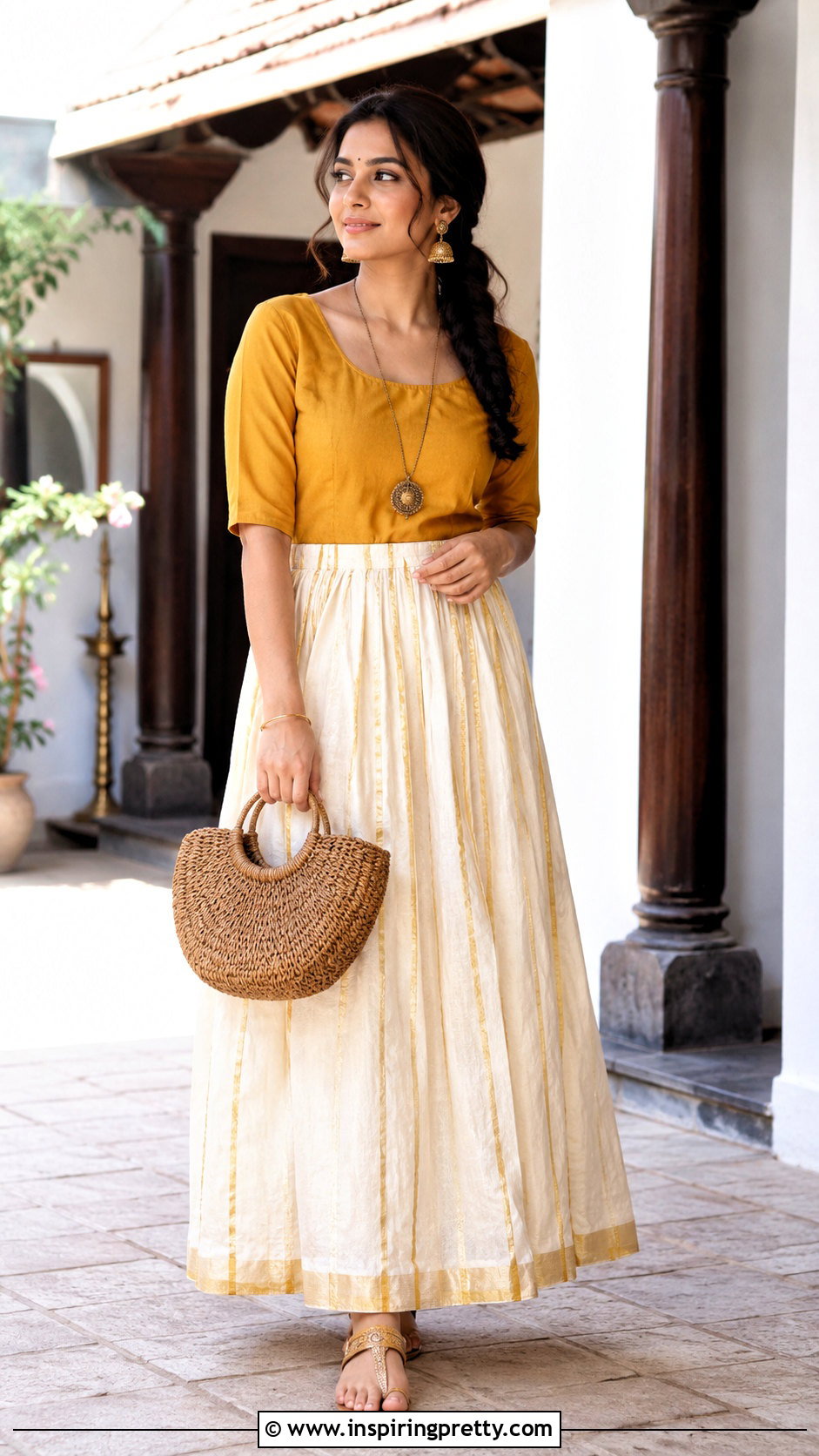 Kerala Cotton Skirt With Mustard Blouse - 50 traditional skirt and top kerala outfit ideas
