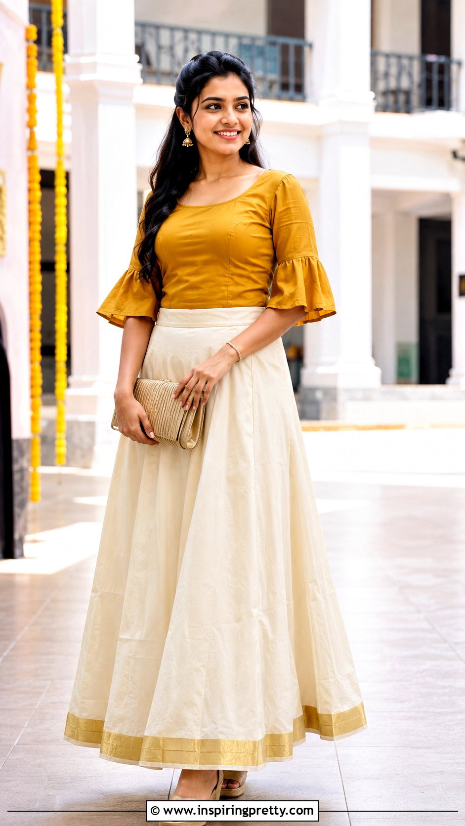 Kerala Kasavu Skirt And Bell Sleeve Top - 50 kerala skirt and top designs
