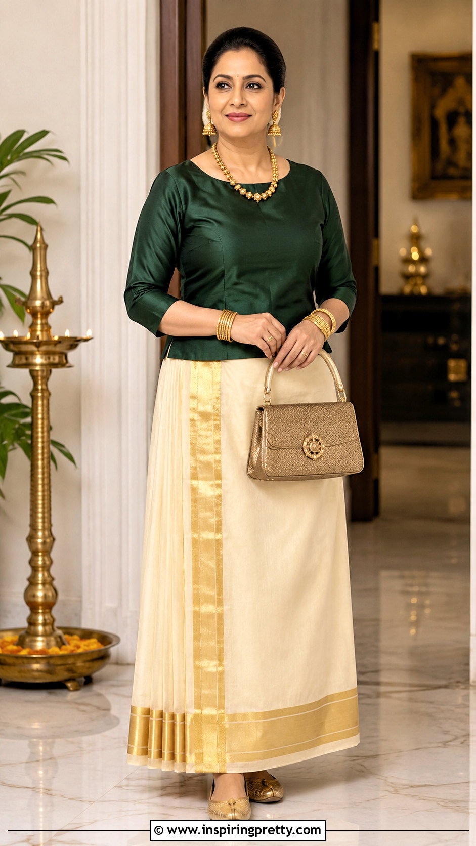 Kerala Kasavu Skirt And Mature Womens Silk Top - 50 kerala skirt and top designs