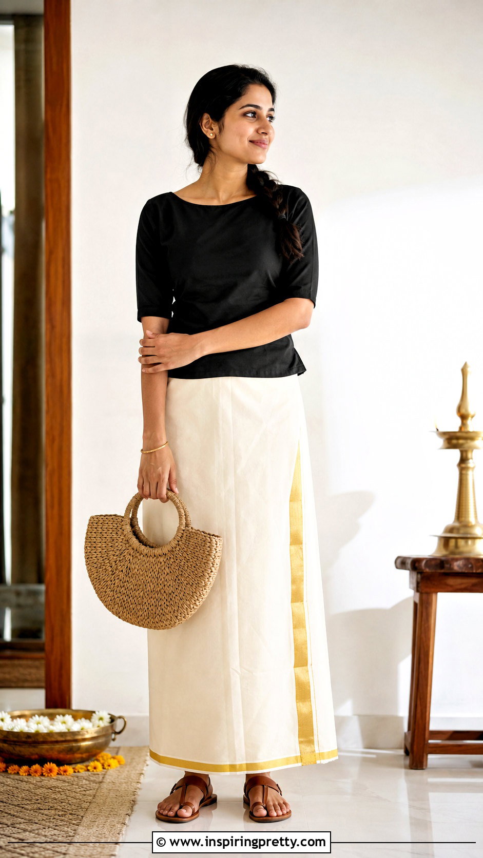 Kerala Kasavu Skirt And Minimal Cotton Top - 50 kerala skirt and top designs