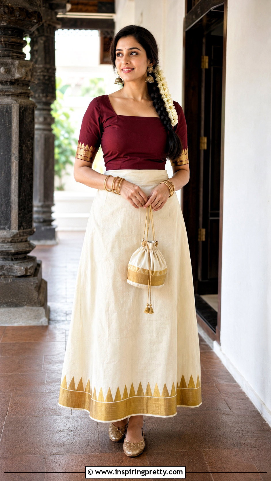 Kerala Kasavu Skirt And Temple Border Top - 50 kerala skirt and top designs