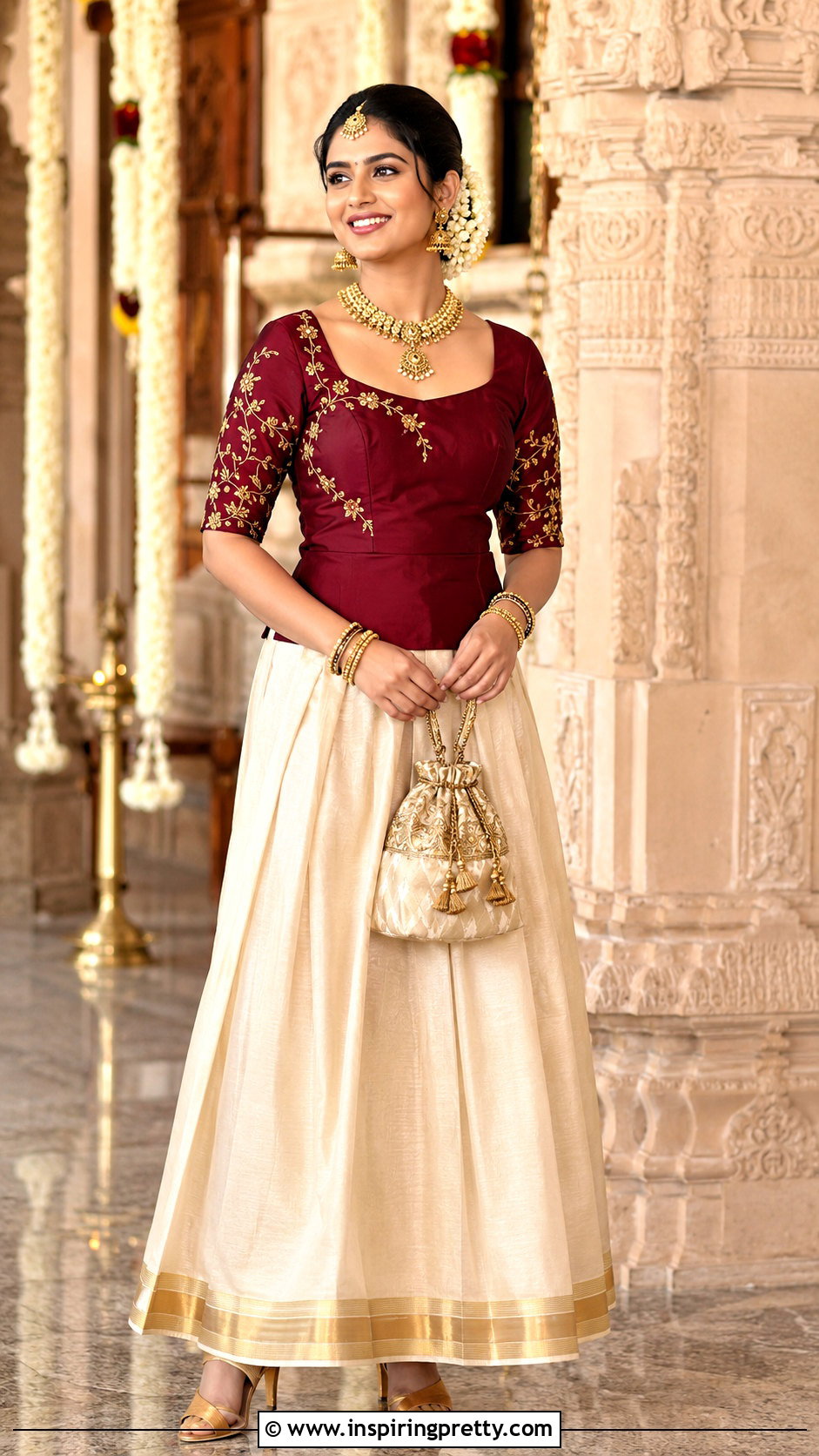 Kerala Skirt With Aari Work Blouse - 50 traditional skirt and top kerala outfit ideas