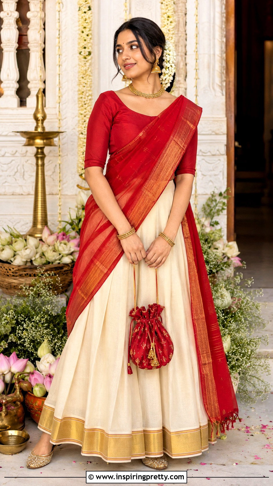Kerala Skirt With Red Dupatta And Blouse - 50 traditional skirt and top kerala outfit ideas