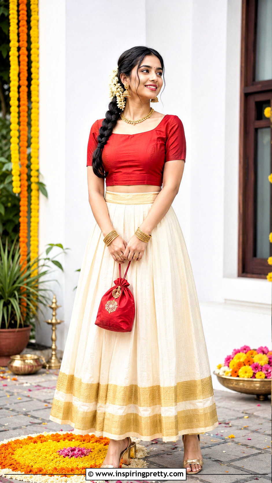 Kerala Skirt With Red Silk Crop Top - 50 traditional skirt and top kerala outfit ideas