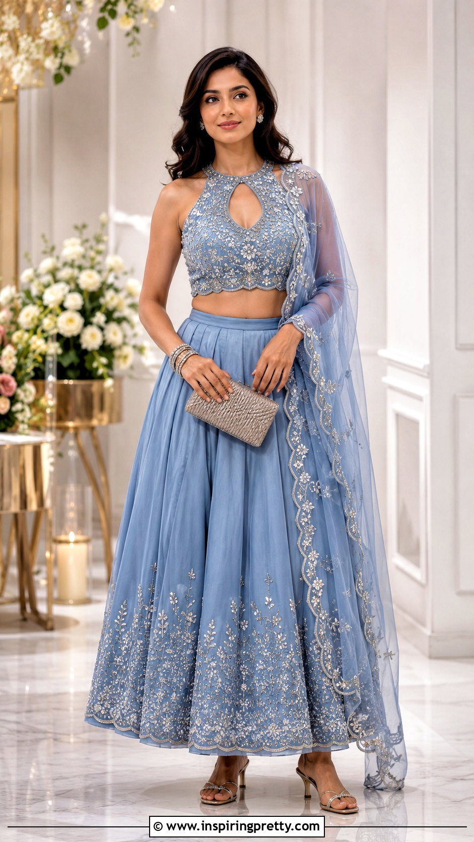 Keyhole Neck Crop Top Lehenga - 50 Crop Top Designs For Lehenga Ideas
