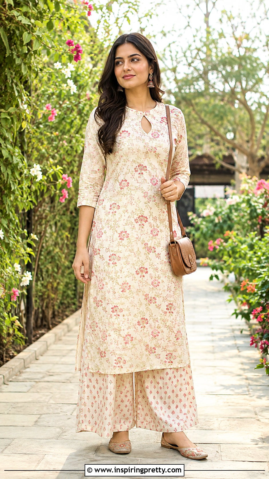 Keyhole Neck Kurti Top With Palazzo Pants - 50 kurti top designs for women