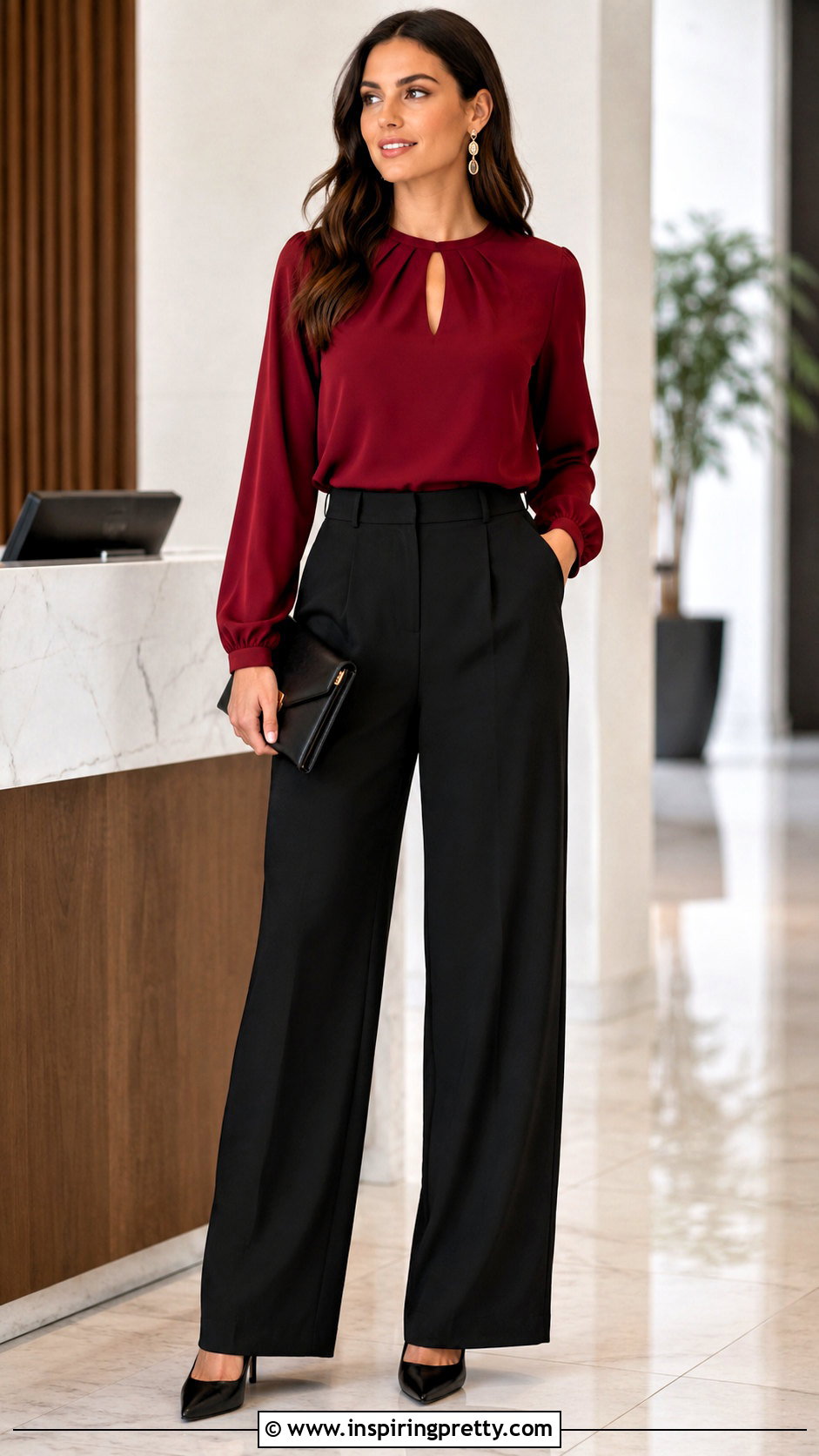 Keyhole Neck Top With Wide Leg Pants - 50 fancy top designs for women
