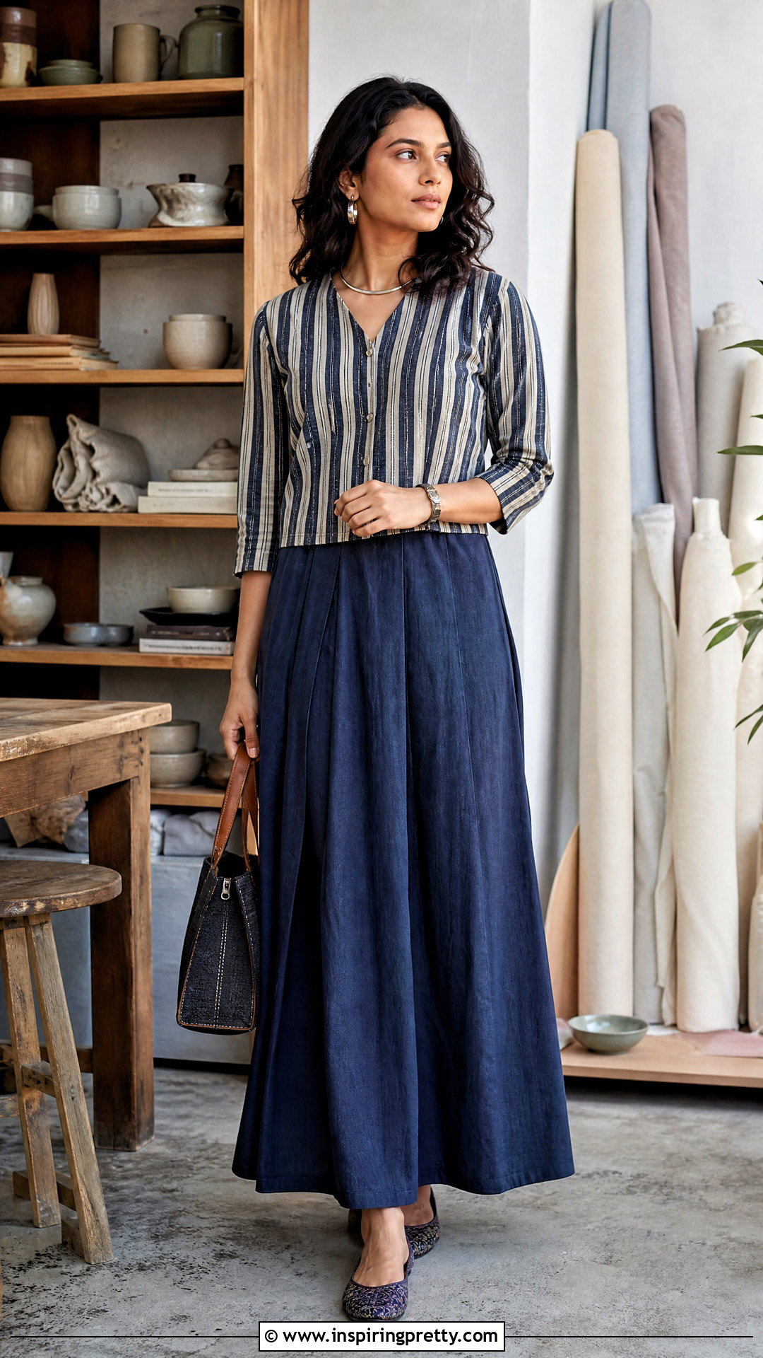 Khadi Long Skirt With Handloom Blouse - 50 long skirt top designs