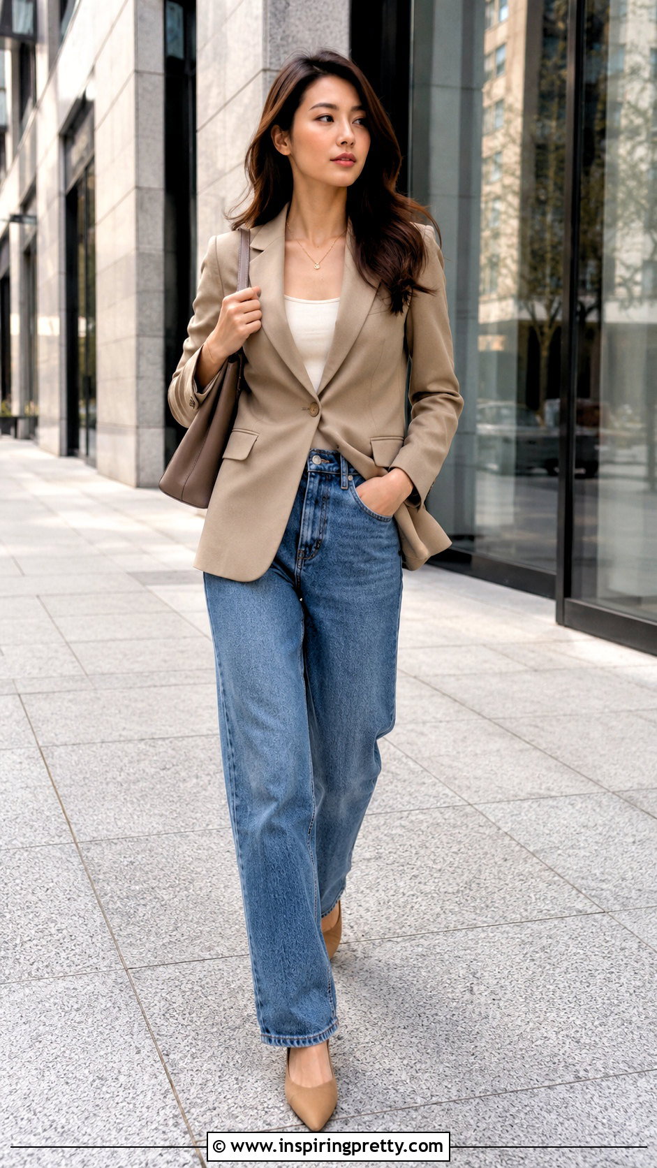Khaki Blazer Top With Blue Jeans - 50 khaki top outfit ideas