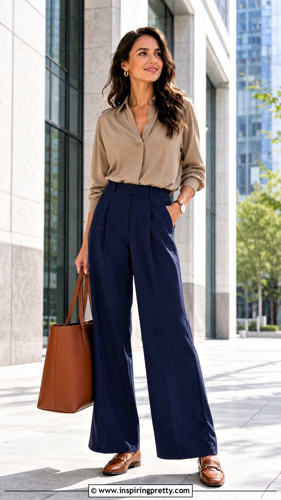 Khaki Blouse With Navy Pants - 50 khaki top outfit ideas