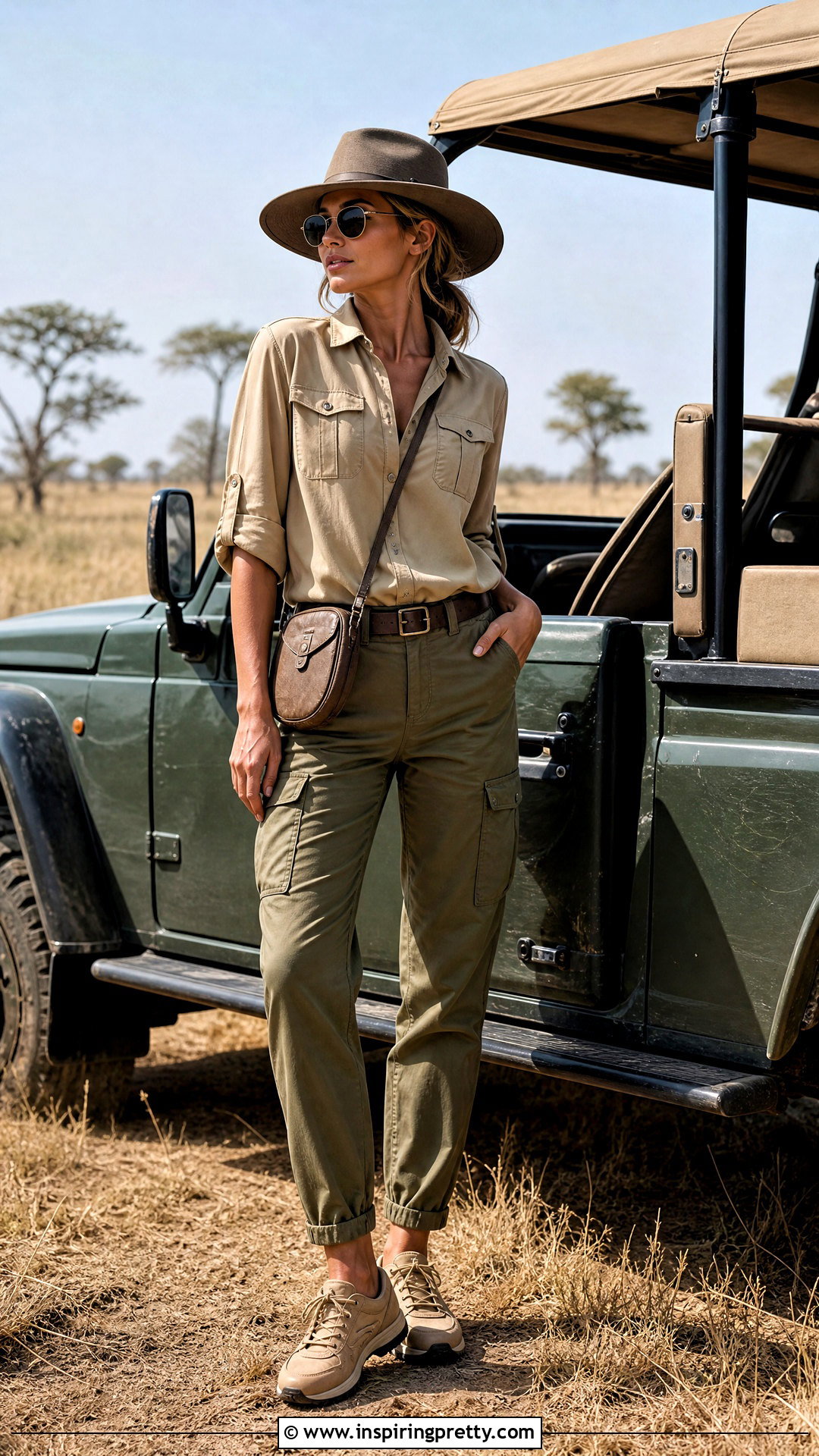 Khaki Long Sleeve Safari Shirt With Cargo Pants - 25 safari tops for women