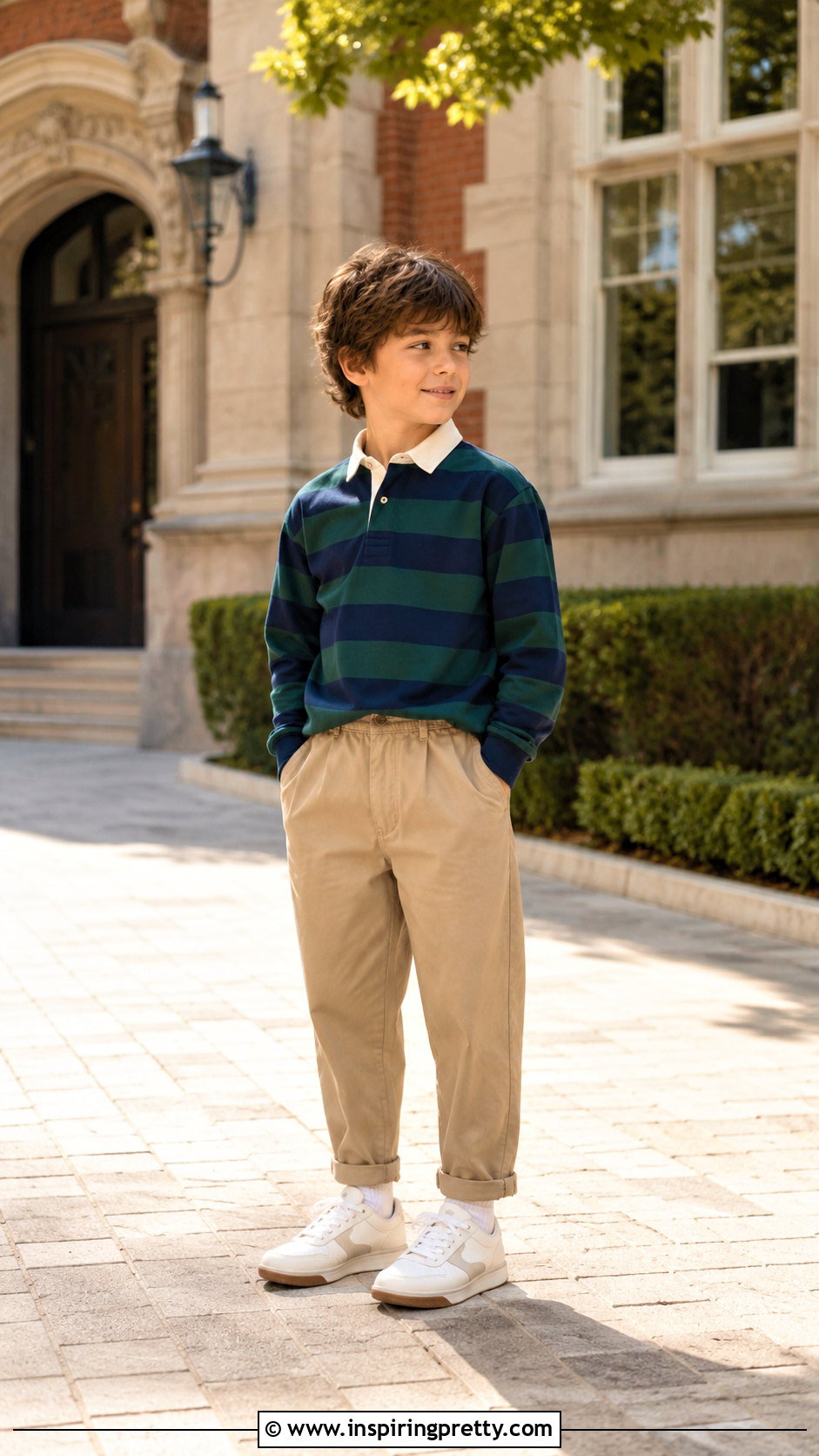 Khaki Trousers And Rugby Shirt Outfit - 50 trouser and top for kids