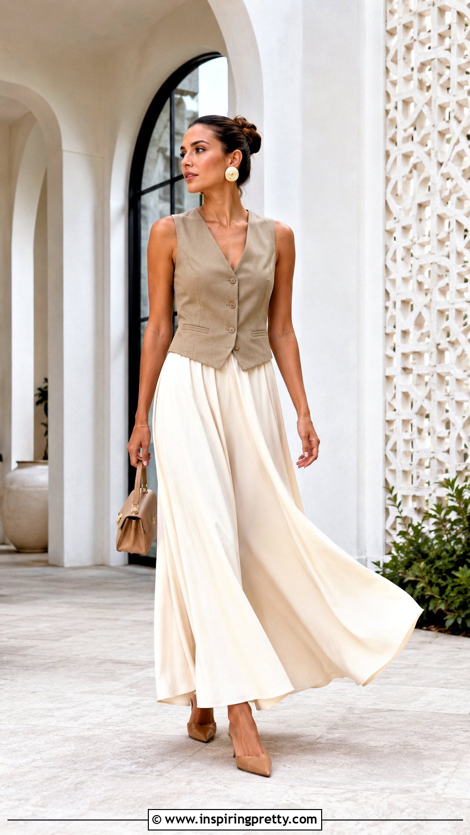 Khaki Vest Top With Maxi Skirt - 50 khaki top outfit ideas