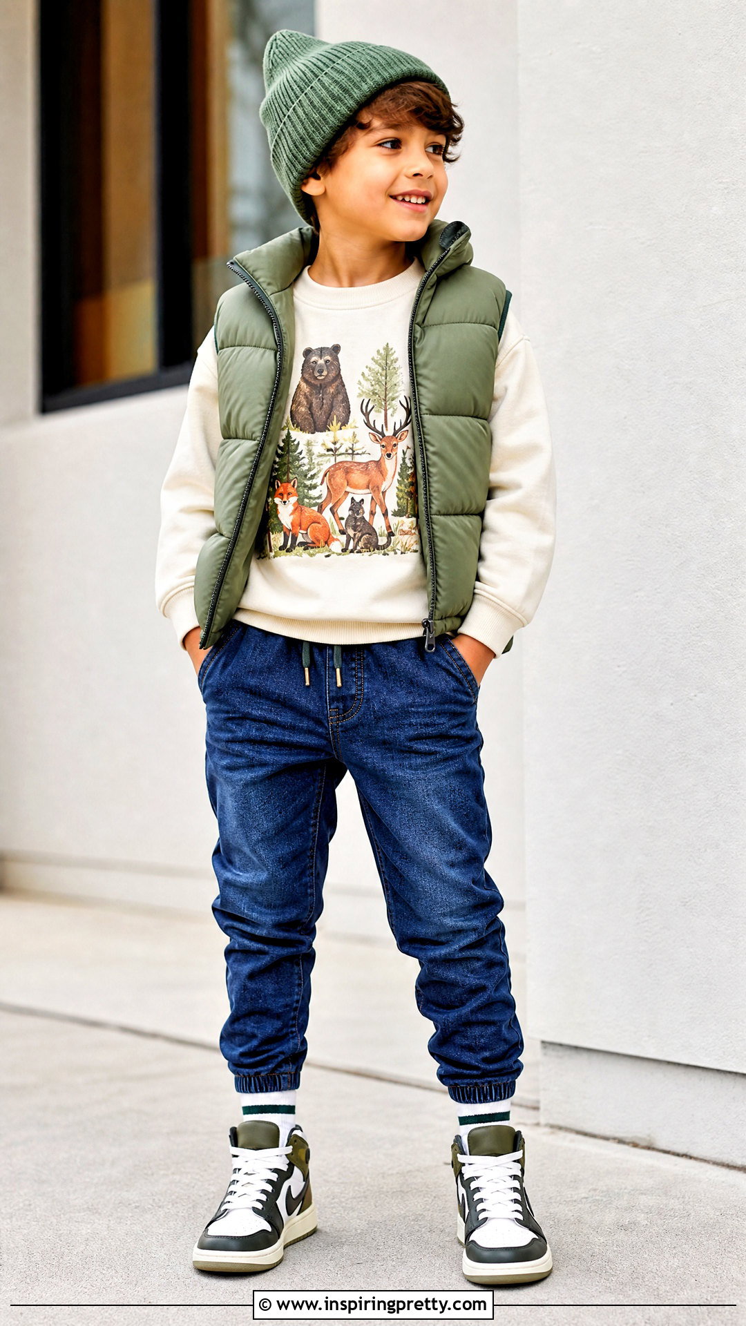 Kids Animal Print Sweatshirt With Denim Joggers - 50 kids top designs