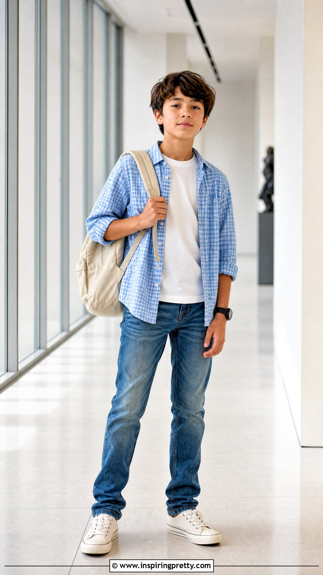Kids Button Down Shirt And Straight Jeans Outfit - 50 kids tops outfit ideas