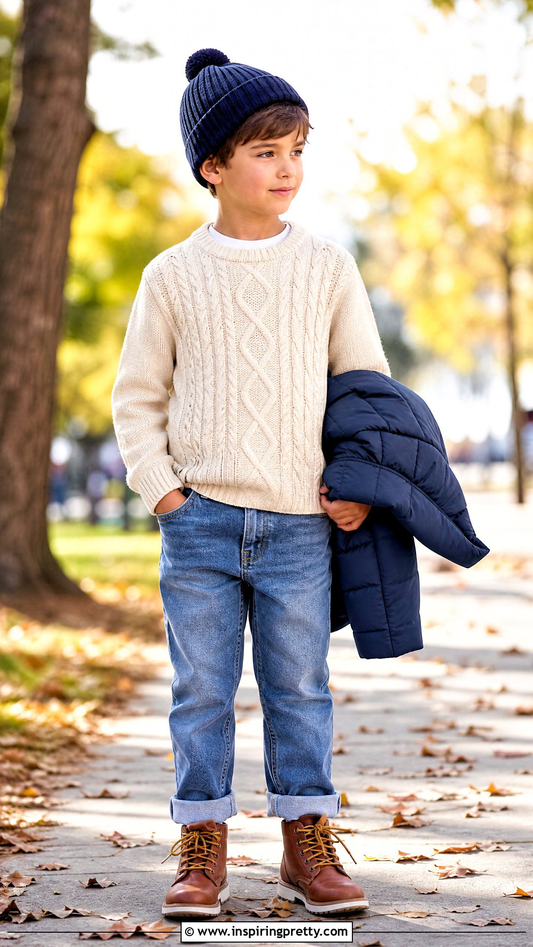 Kids Cable Knit Sweater And Jeans Outfit - 50 kids tops outfit ideas