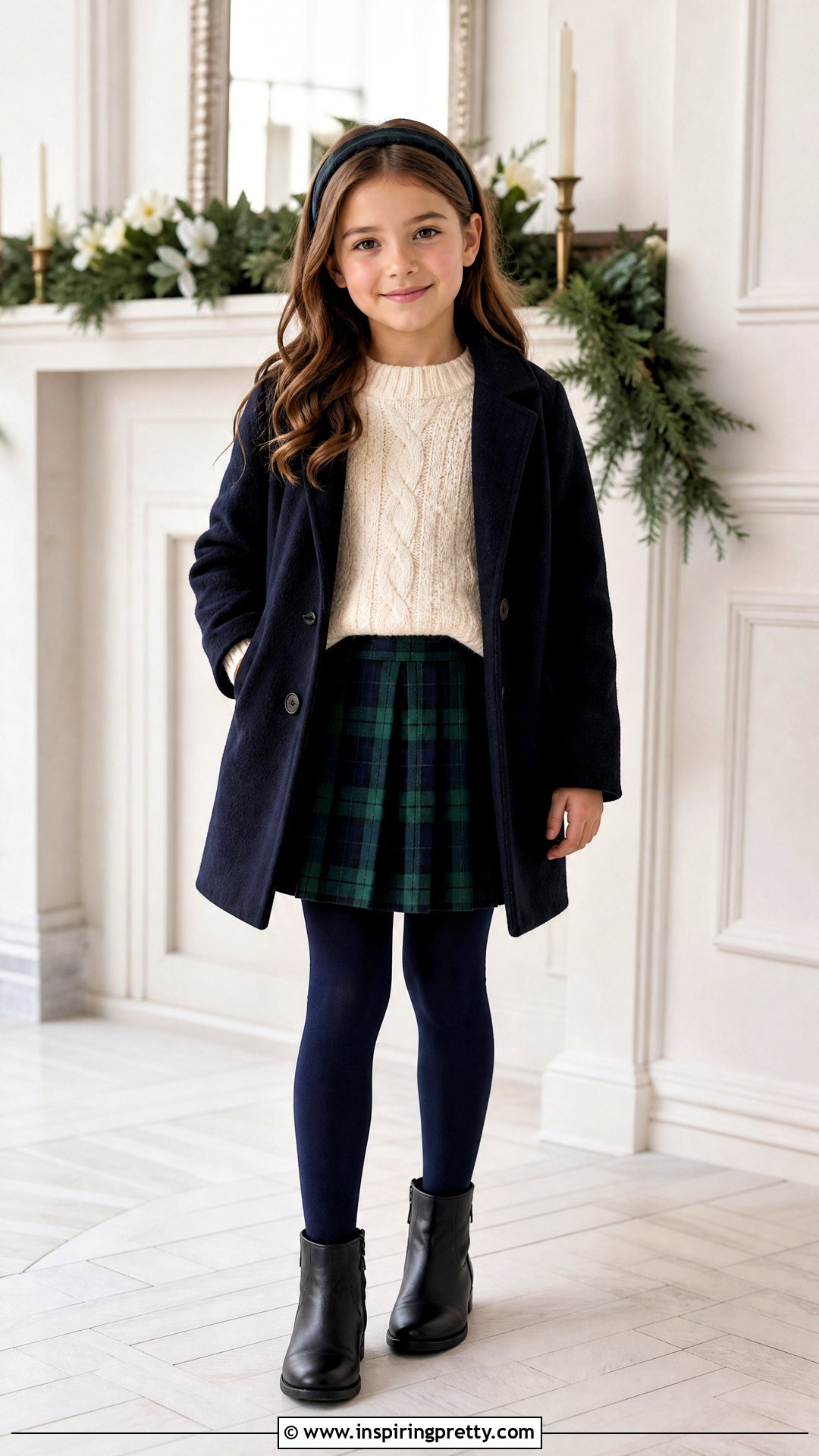 Kids Cable Knit Sweater With Plaid Skirt - 50 kids top designs