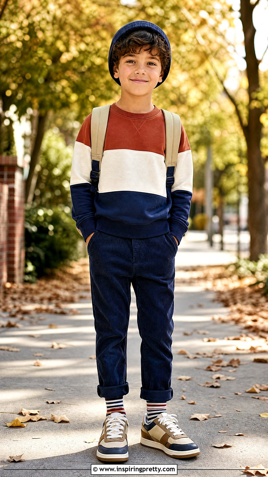 Kids Color Block Sweatshirt And Corduroy Pants Outfit - 50 kids tops outfit ideas
